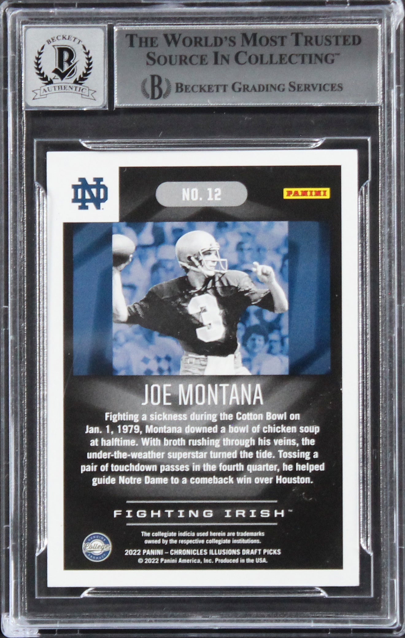 49ers Joe Montana Signed 2022 Chronicles Illusions #12 Card Auto 10! BAS Slabbed