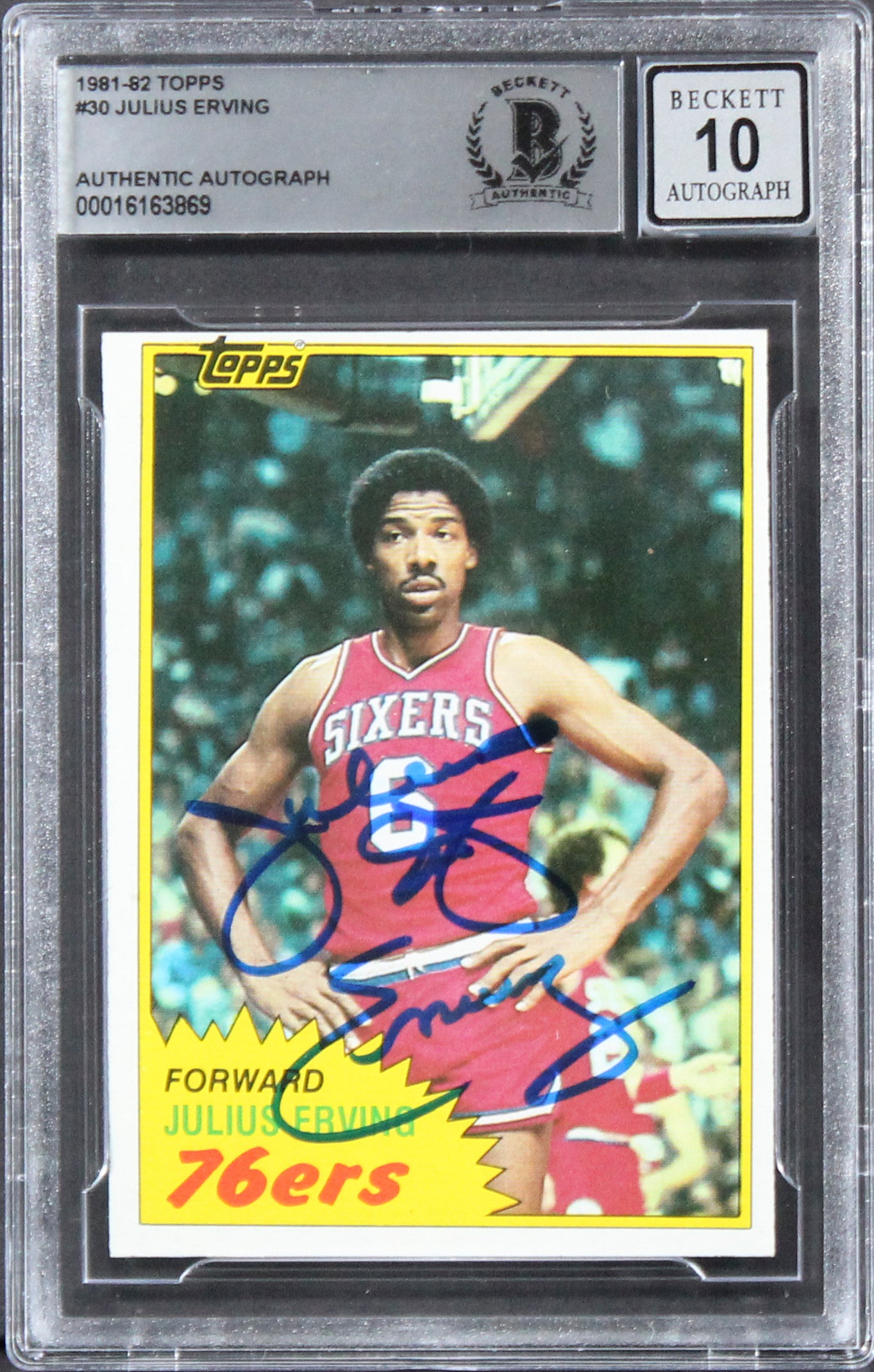 76ers Julius "Dr. J." Erving Signed 1981 Topps #30 Card Auto 10! BAS Slabbed 3