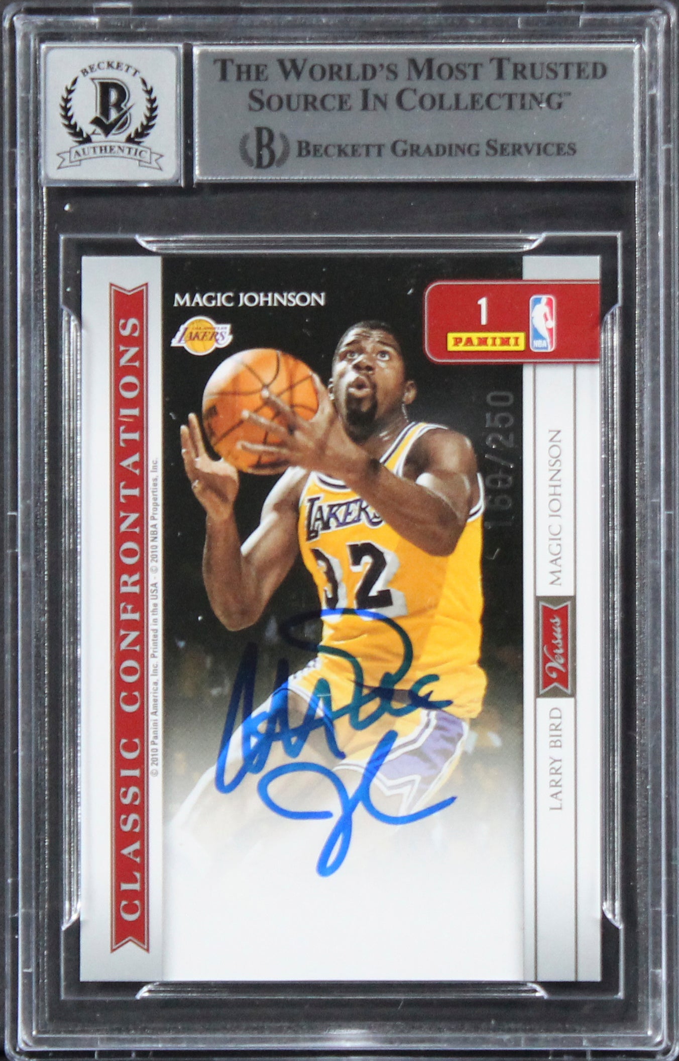 Larry Bird & Magic Johnson Signed 2009 Classics #1 160/250 Card Auto 10 BAS Slab