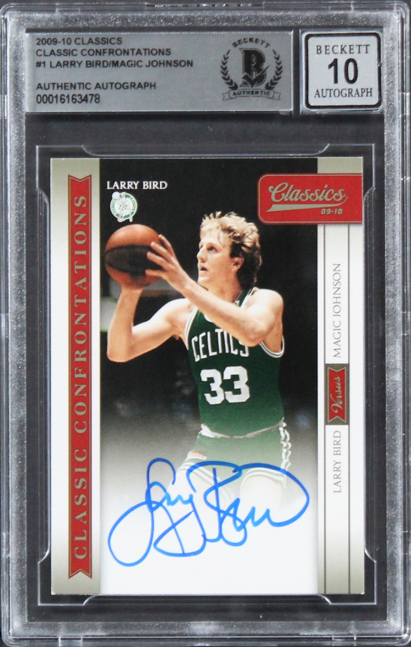 Larry Bird & Magic Johnson Signed 2009 Classics #1 Card Auto 10! BAS Slabbed