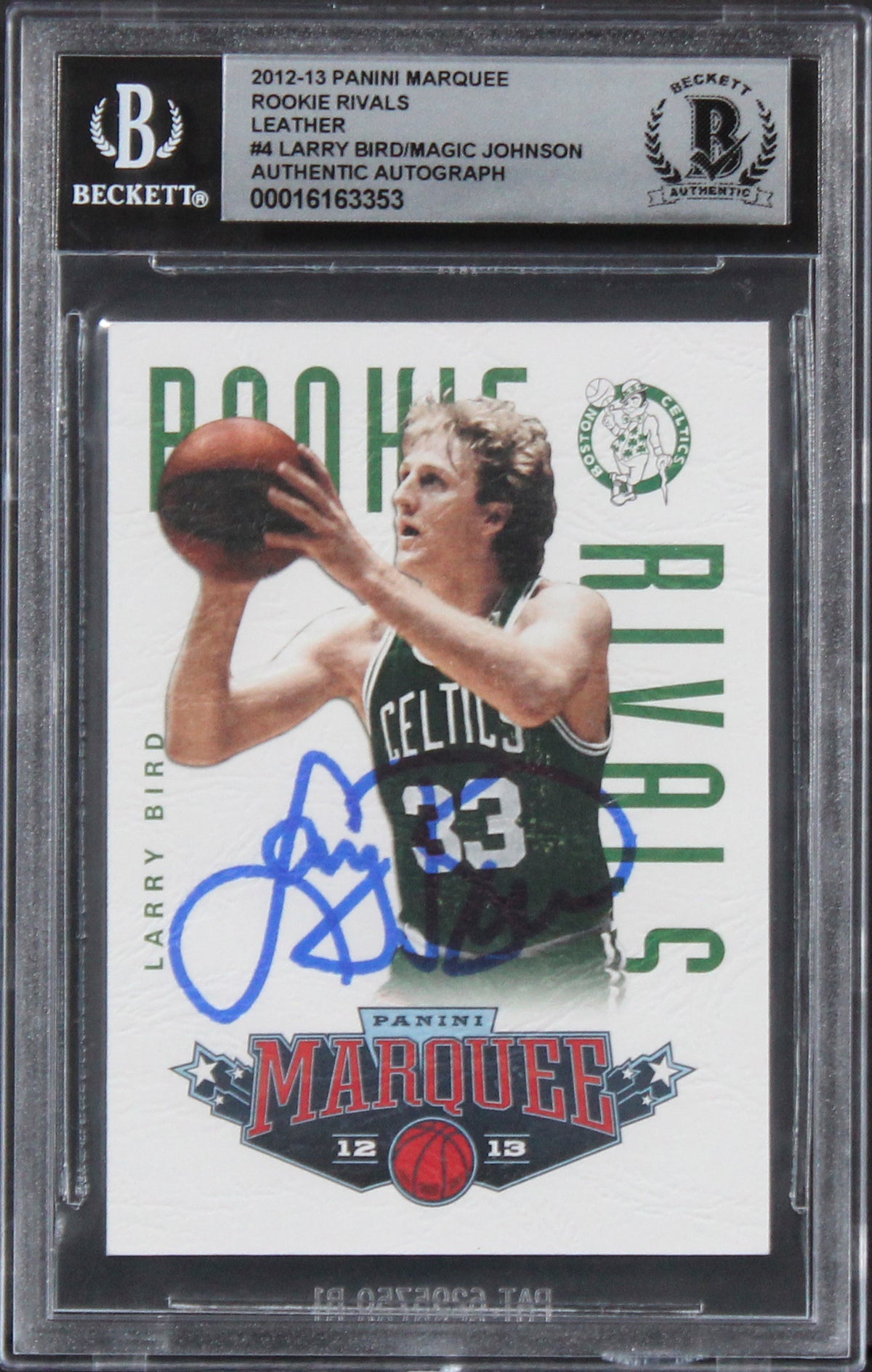 Larry Bird & Magic Johnson Signed 2012 Panini Marquee #4 Card Auto 10! BAS Slab