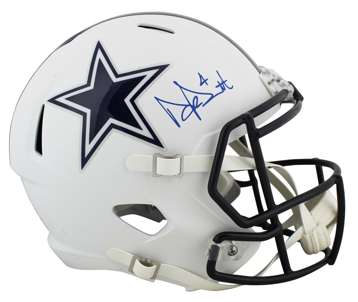 Cowboys Dak Prescott Signed Flat White Full Size Speed Rep Helmet BAS Witnessed