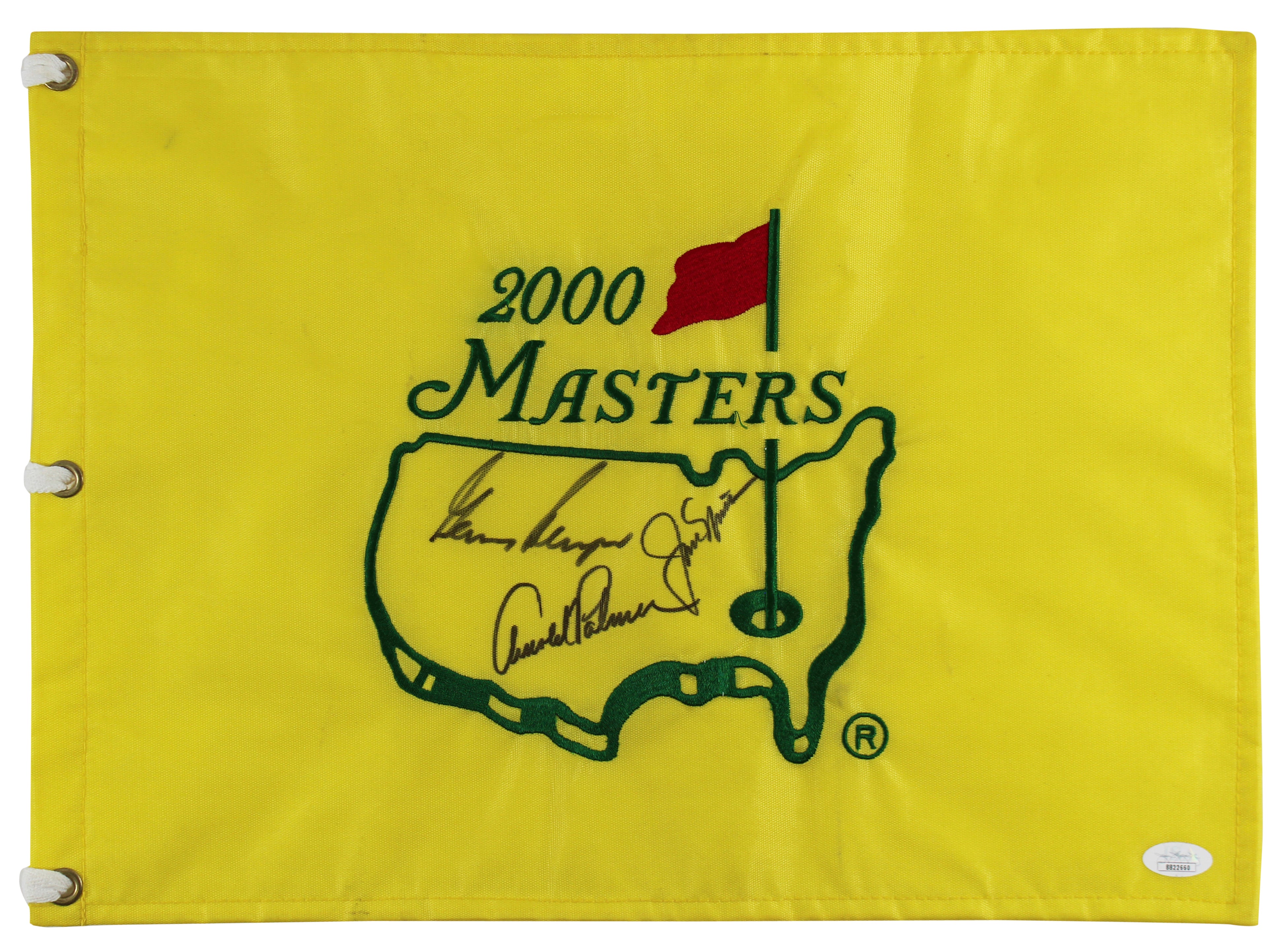 (3) Nicklaus, Palmer & Player Signed & Framed 2000 Masters Pin Flag JSA #BB22660