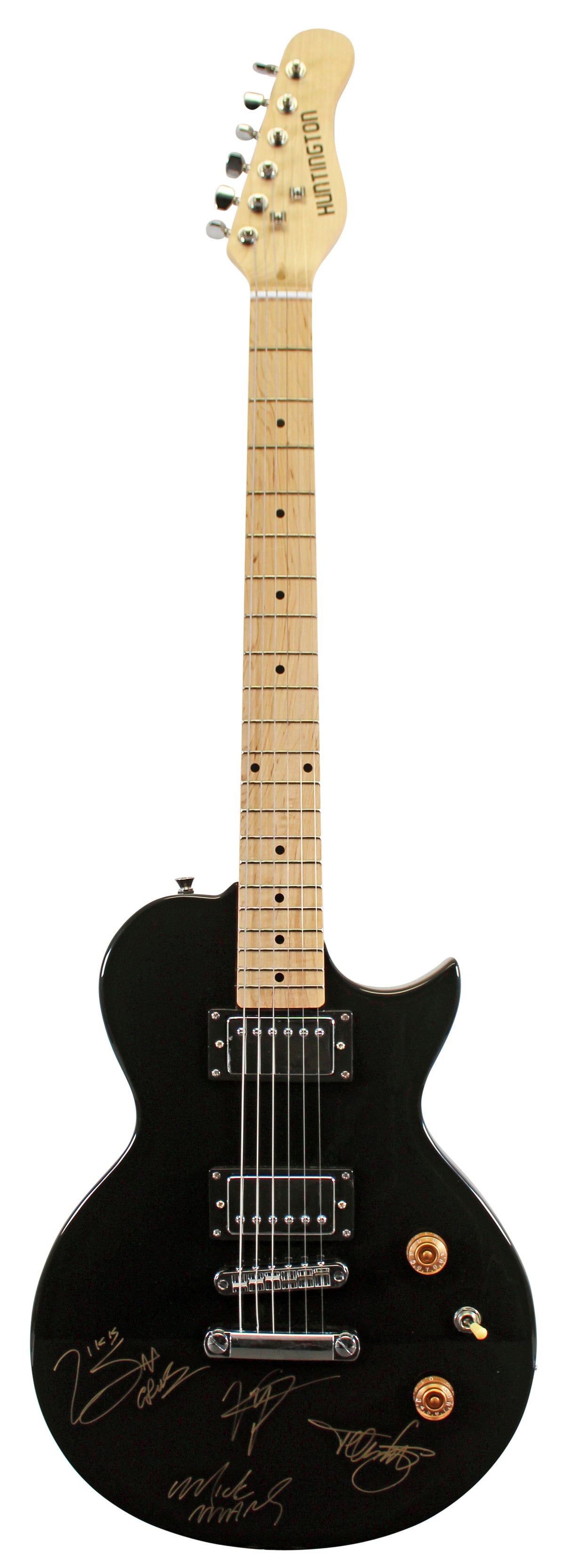 Motley Crue (4) Sixx, Lee, Neil & Mars Signed Black Electric Guitar PSA #AE07570