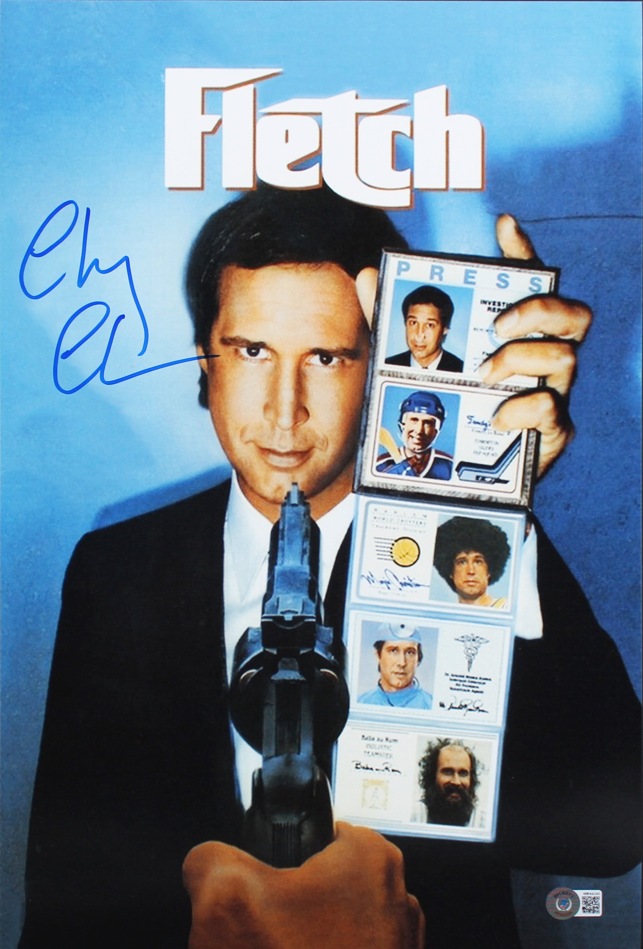 Chevy Chase Fletch Authentic Signed 12x18 Mini Movie Poster BAS Witnessed