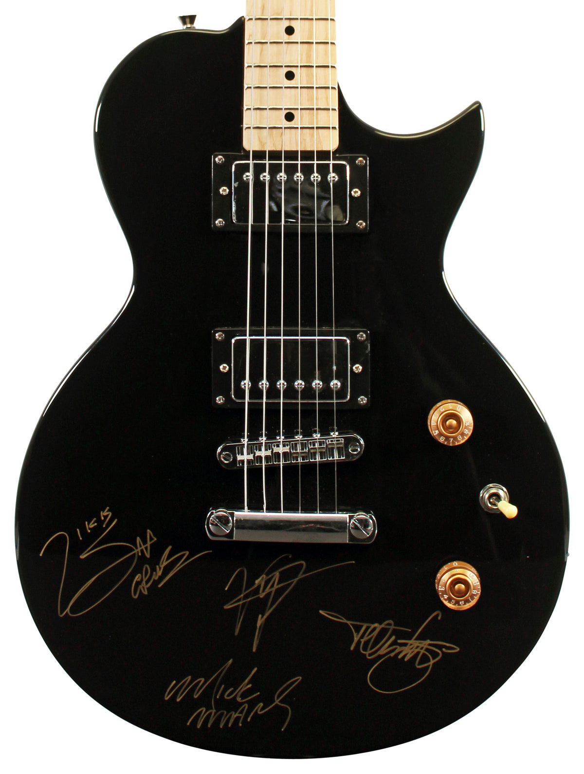 Motley Crue (4) Sixx, Lee, Neil & Mars Signed Black Electric Guitar PSA #AE07570