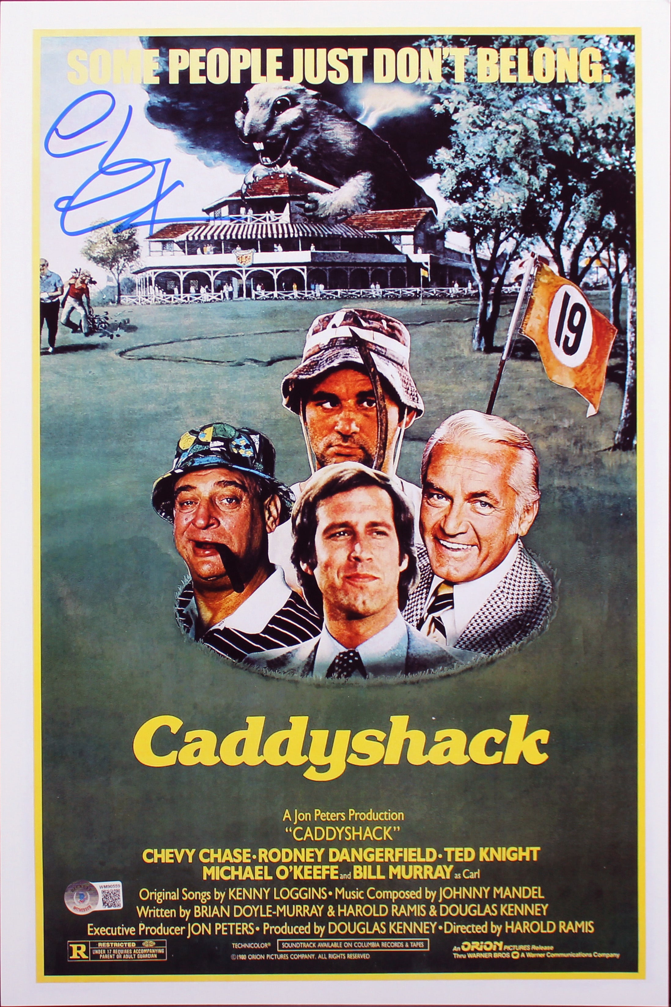 Chevy Chase Caddyshack Authentic Signed 12x18 Mini Movie Poster BAS Witnessed 3