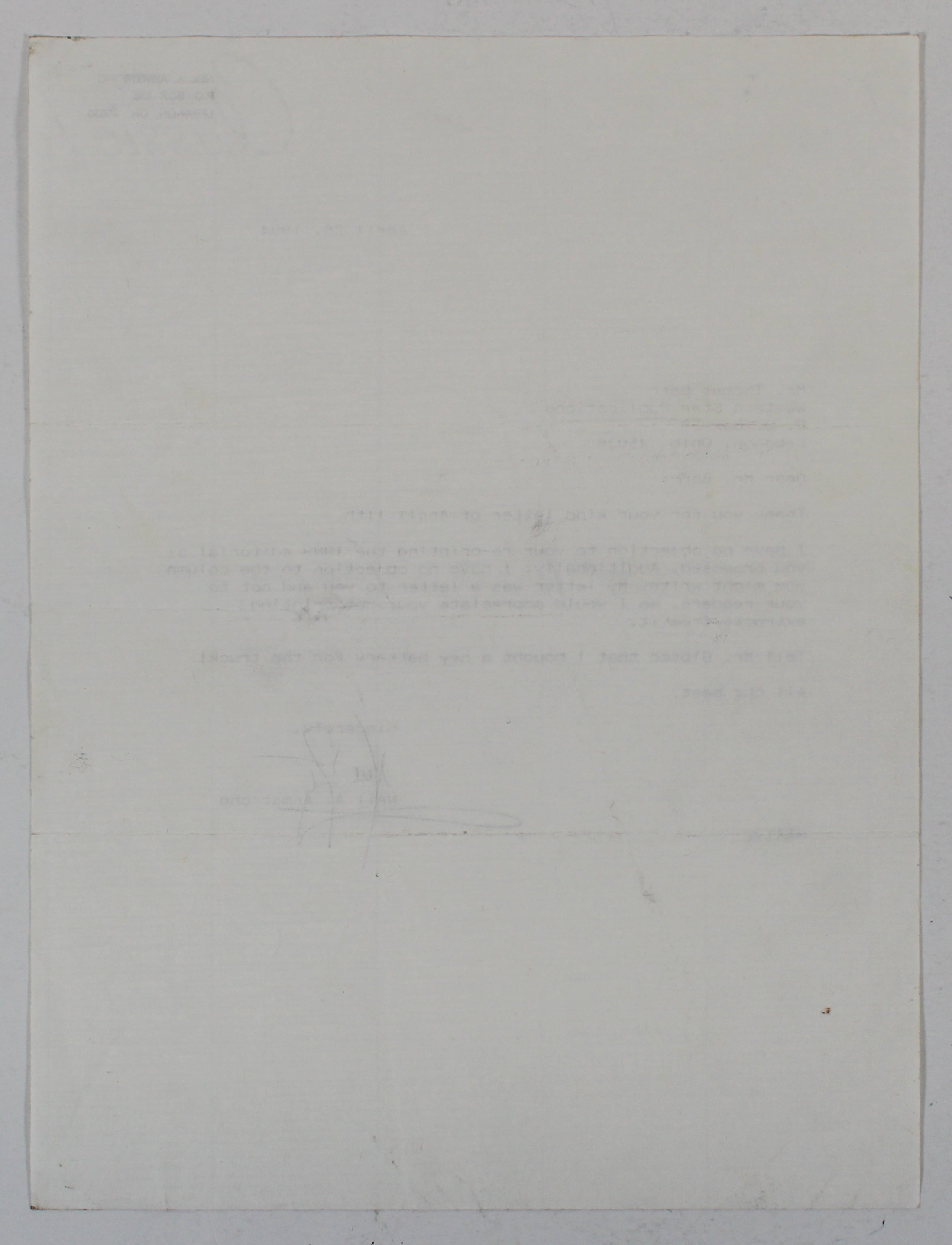 Neil Armstrong Apollo 11 Authentic Signed 8.5x11 1994 Typed Letter BAS #AC33408