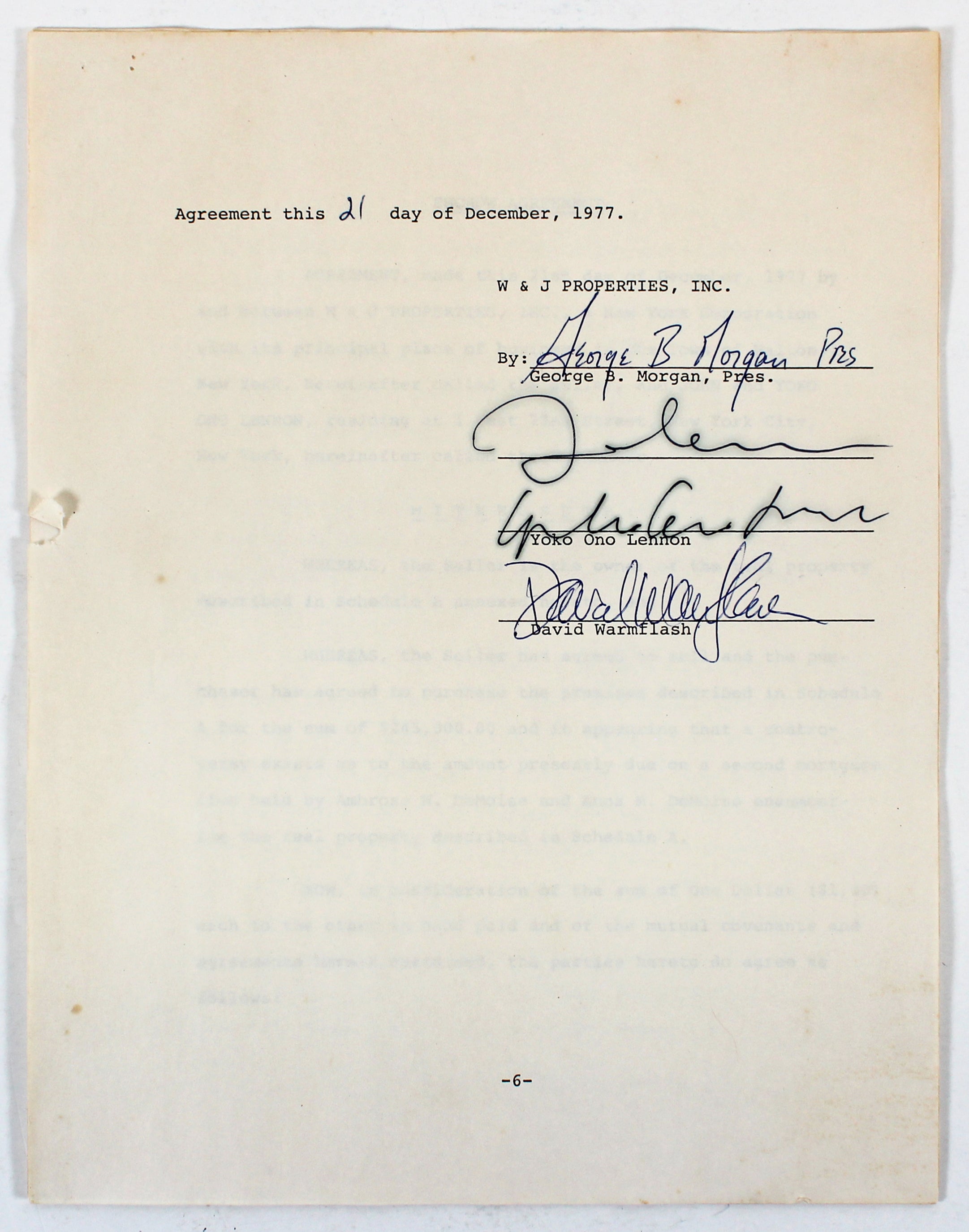 John Lennon & Yoko Ono Authentic Signed 8.5x11 6 Page Contract BAS #AC33439