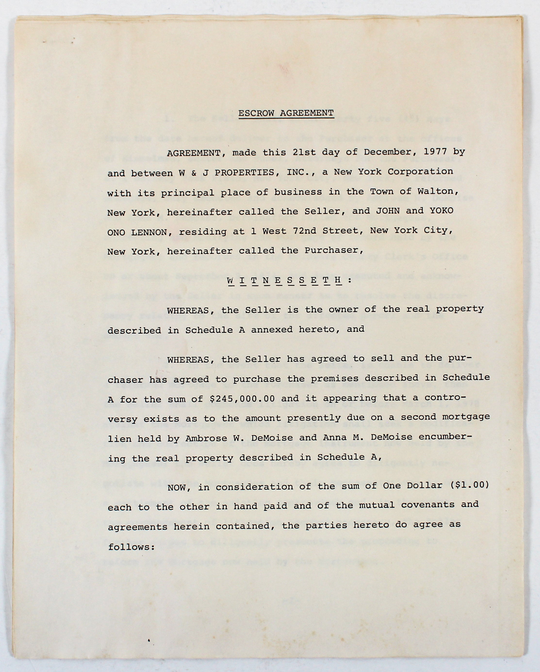 John Lennon & Yoko Ono Authentic Signed 8.5x11 6 Page Contract BAS #AC33439