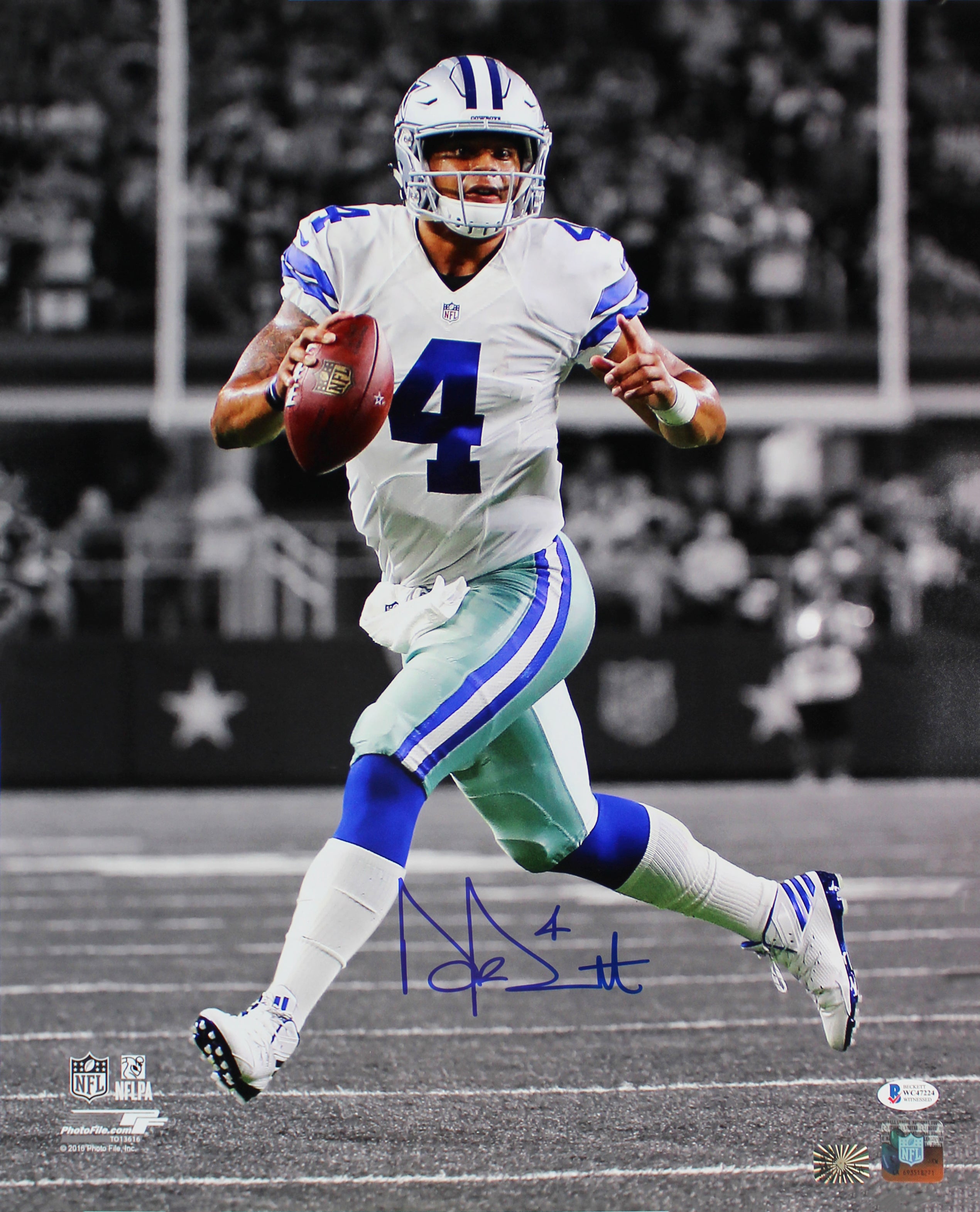 Cowboys Dak Prescott Authentic Signed 16x20 Spotlight Photo BAS Witnessed