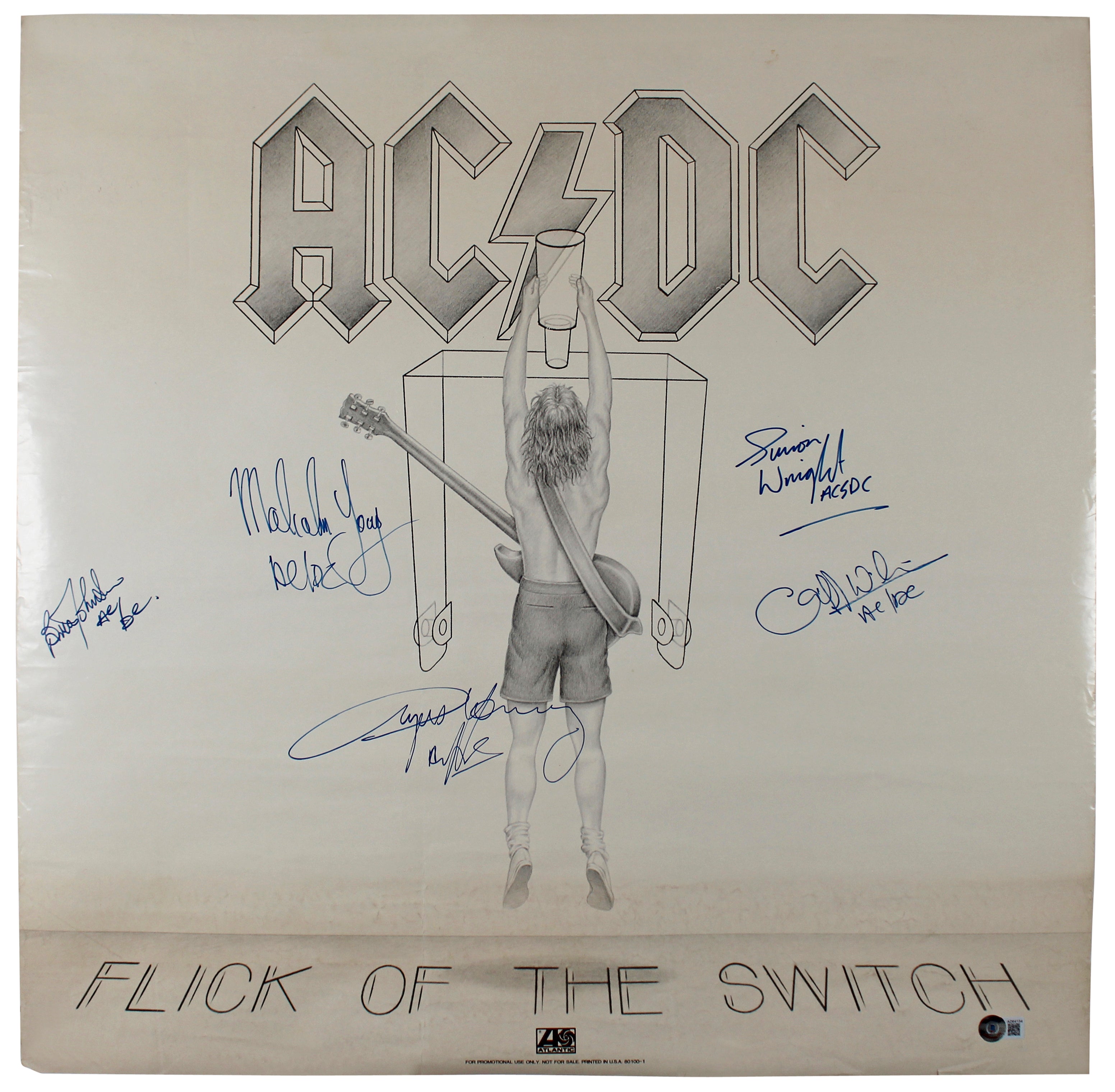 AC/DC (5) Angus, Malcolm, Johnson, Rudd, Williams Signed Poster BAS #AD64154