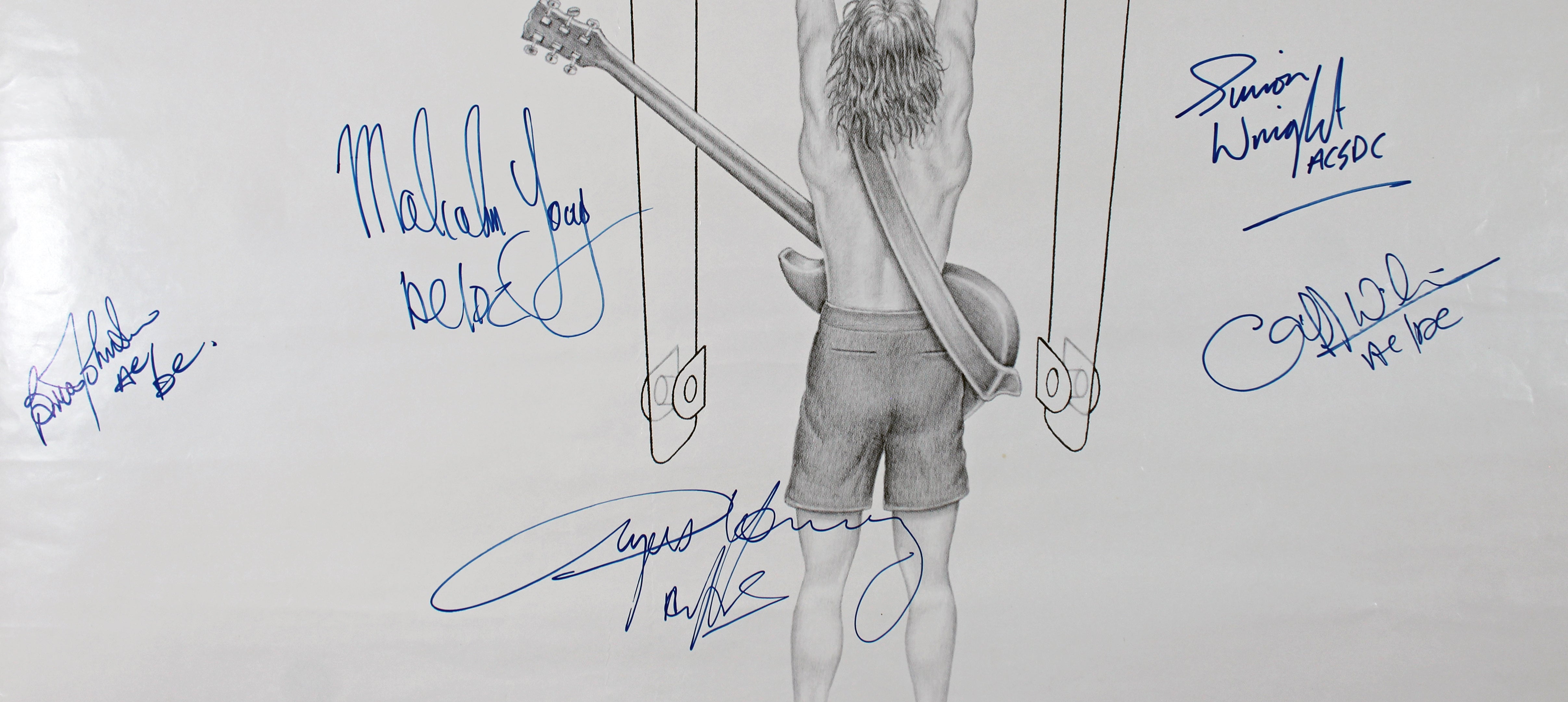AC/DC (5) Angus, Malcolm, Johnson, Rudd, Williams Signed Poster BAS #AD64154