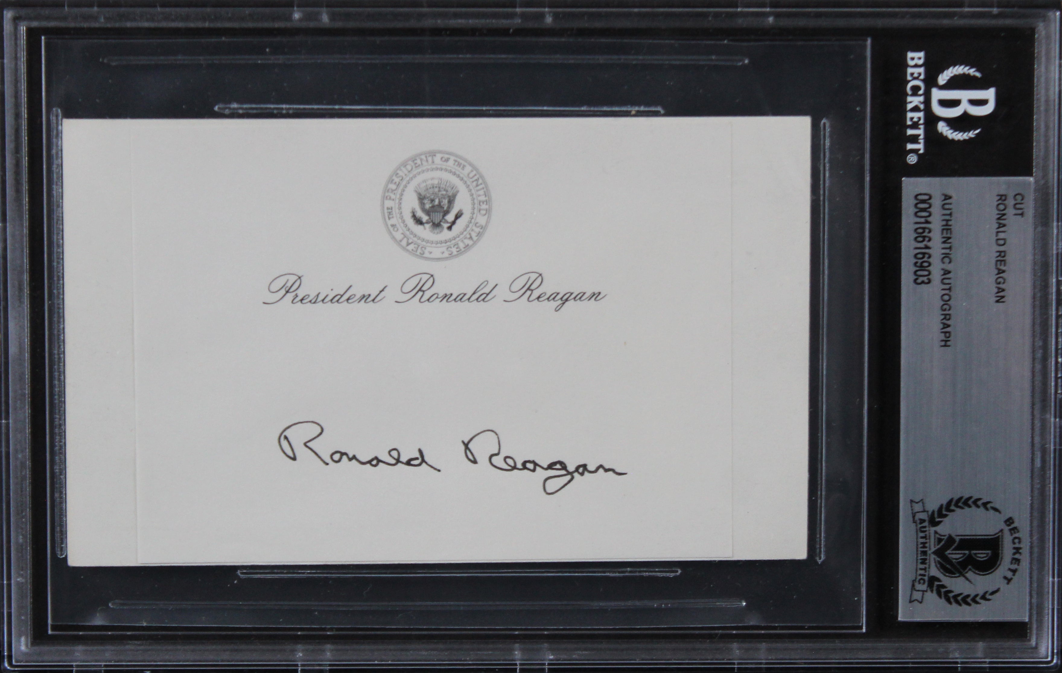 Ronald Reagan Authentic Signed 3x4.5 Cut Signature Autographed BAS Slabbed 1