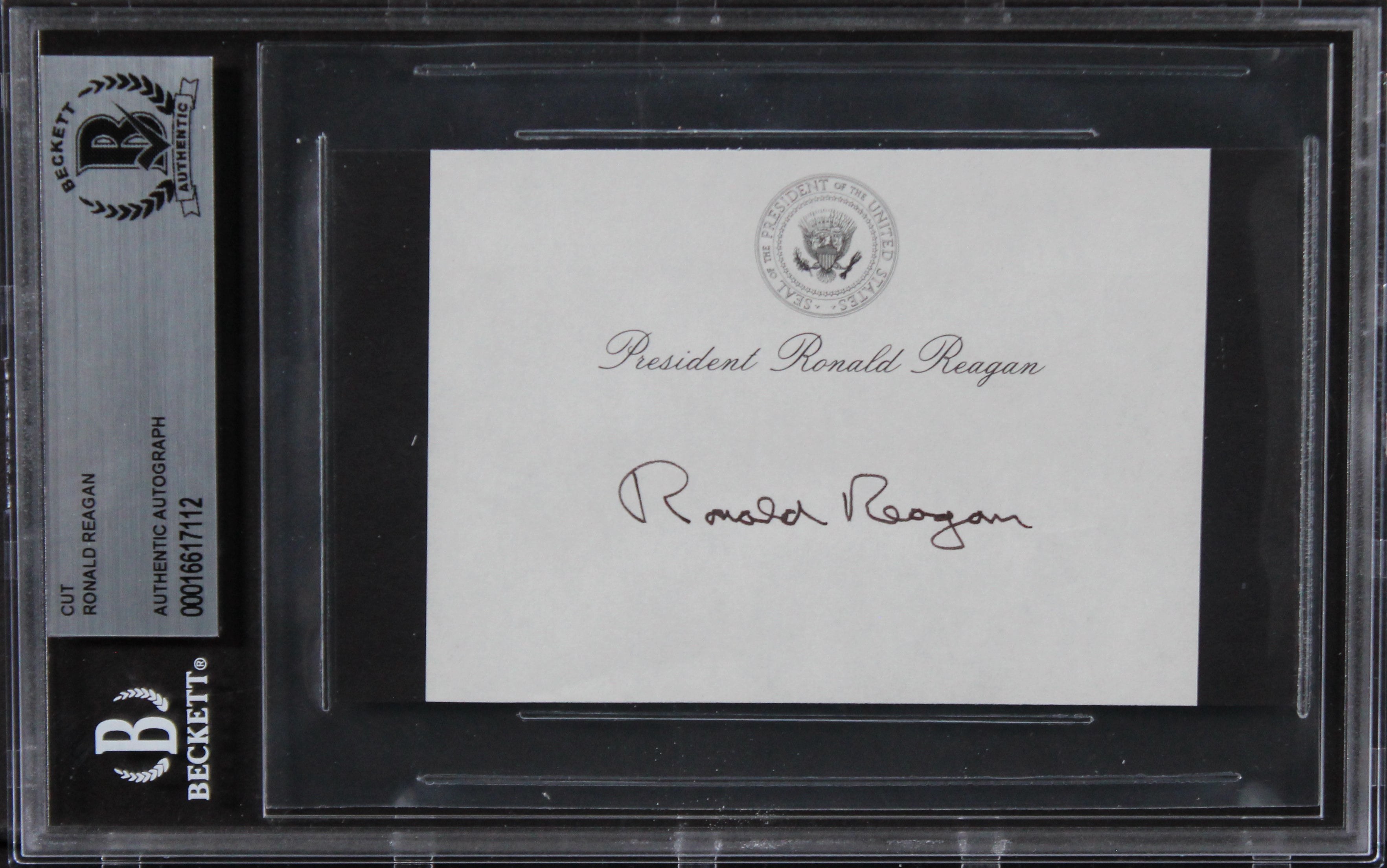 Ronald Reagan Authentic Signed 3x4 Cut Signature Autographed BAS Slabbed