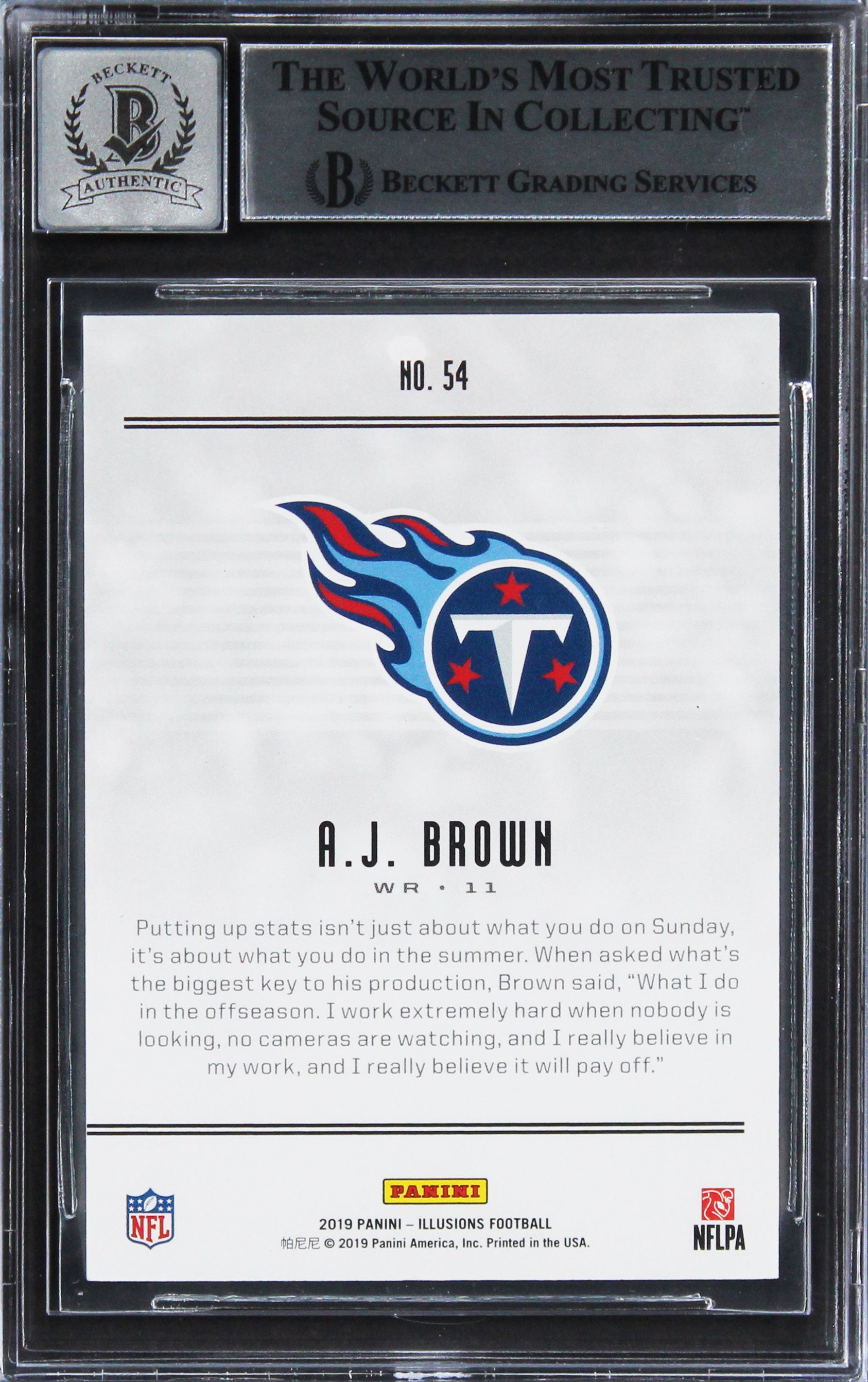 Eagles A.J. Brown Signed 2019 Panini Illusions #54 Rookie Card Auto 10! BAS Slab