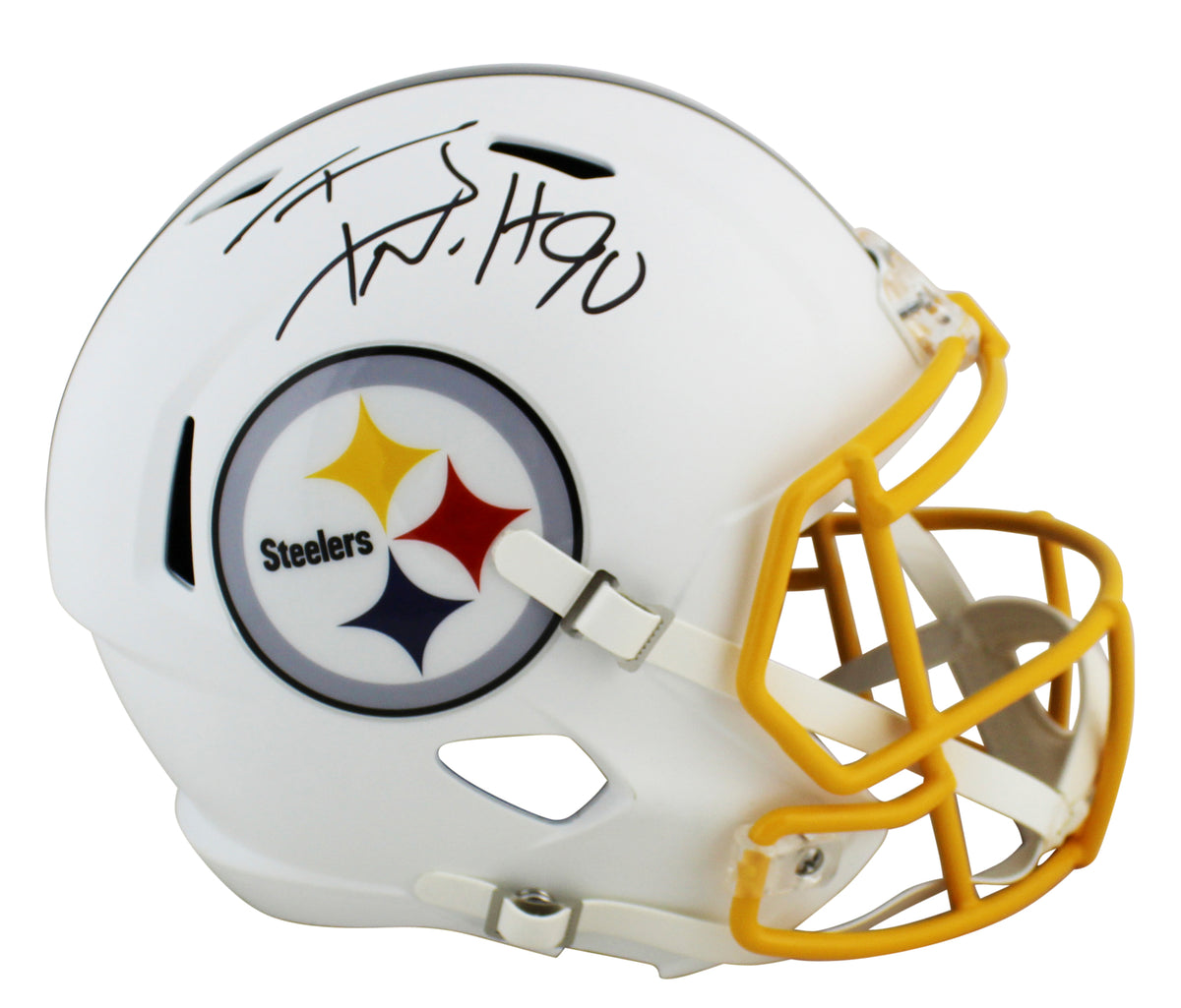 Steelers T.J. Watt Signed Flat White Full Size Speed Rep Helmet JSA Witness