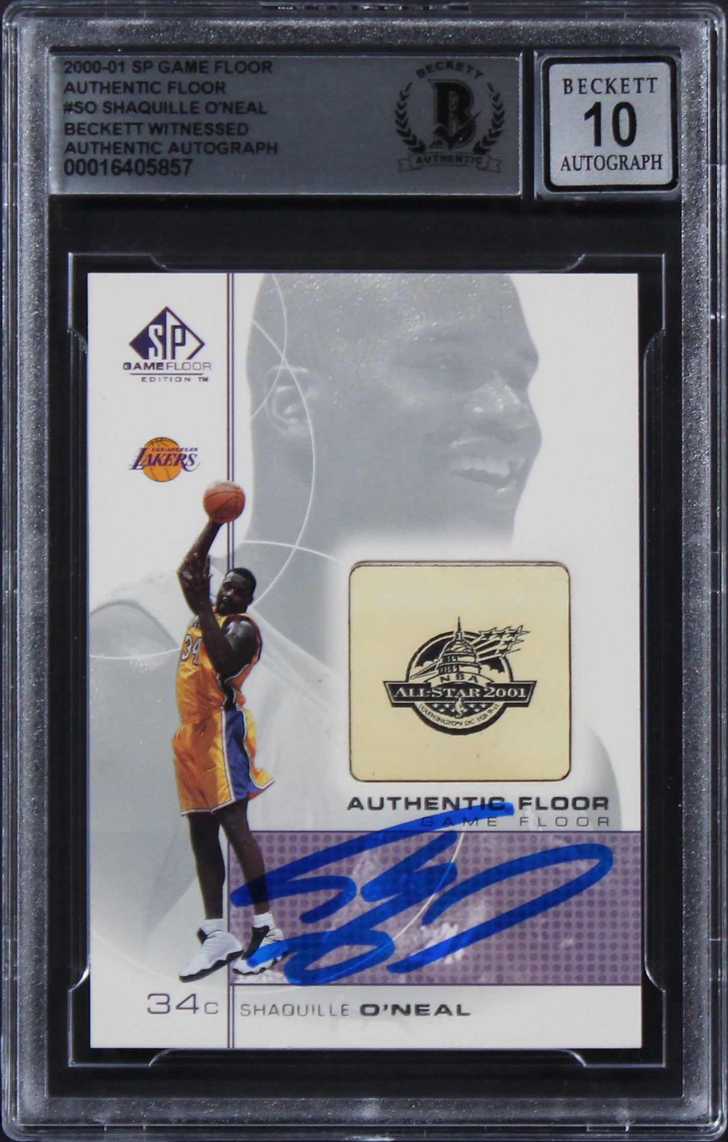 Lakers Shaquille O'Neal Signed 2000 SP Game Floor #SO Card Auto 10! BAS Slab 2