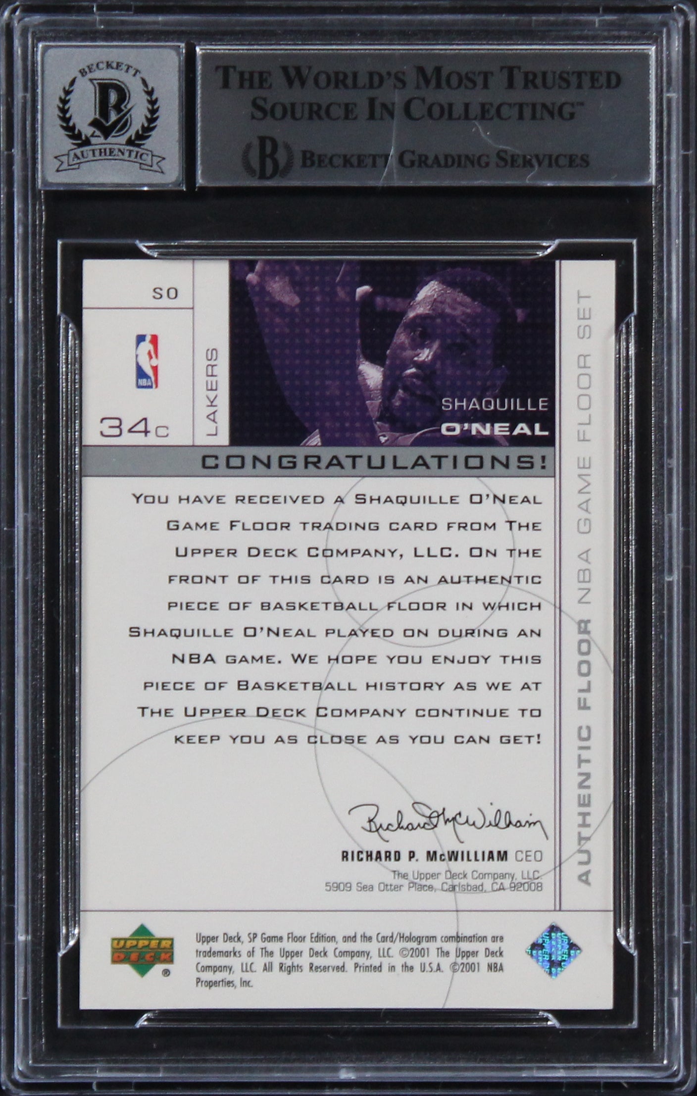 Lakers Shaquille O'Neal Signed 2000 SP Game Floor #SO Card Auto 10! BAS Slab 2