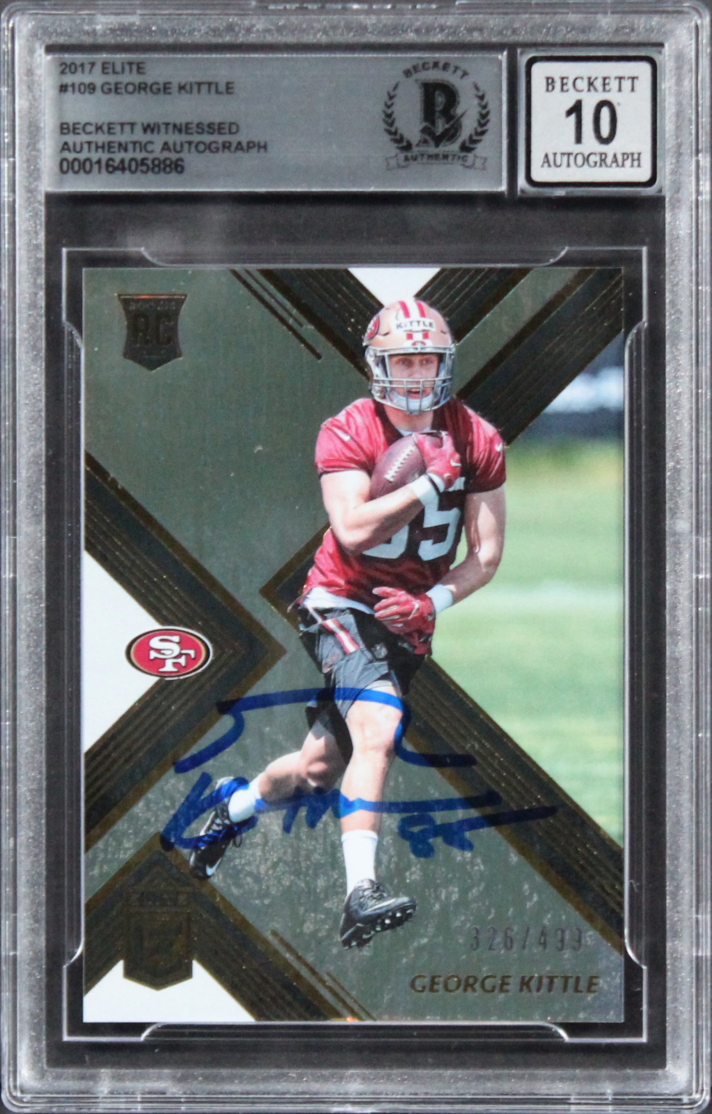 49ers George Kittle Signed 2017 Elite #109 Rookie Card Auto 10! BAS Slabbed 2