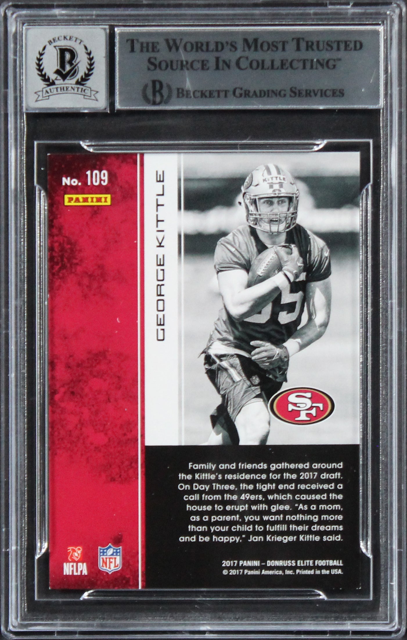 49ers George Kittle Signed 2017 Elite #109 Rookie Card Auto 10! BAS Slabbed 2