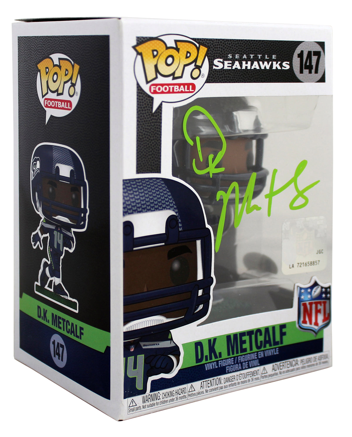 Seahawks DK Metcalf Authentic Signed #147 Funko Pop Vinyl Figure BAS Witnessed