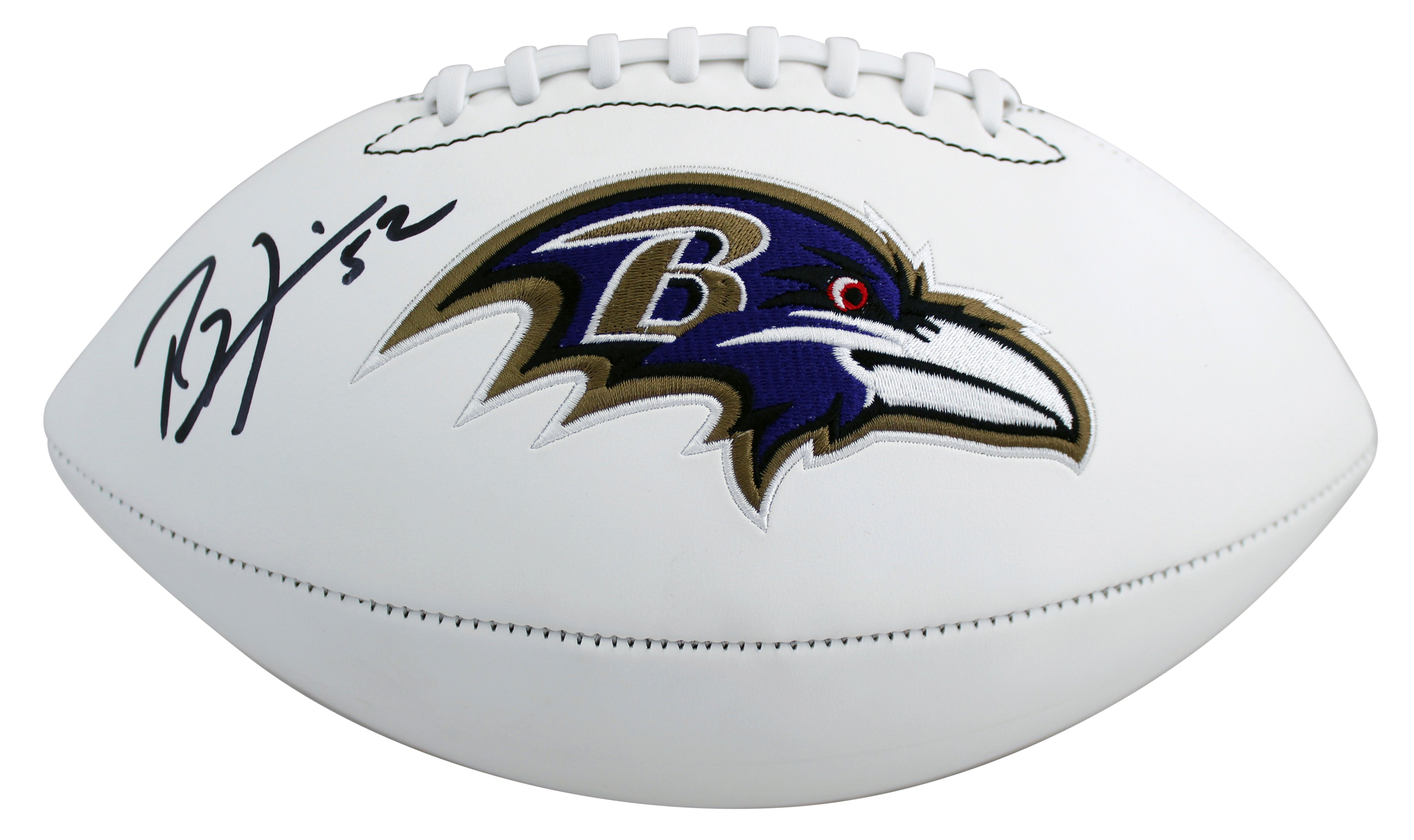 Ravens Ray Lewis Authentic Signed White Panel Logo Football BAS Witnessed