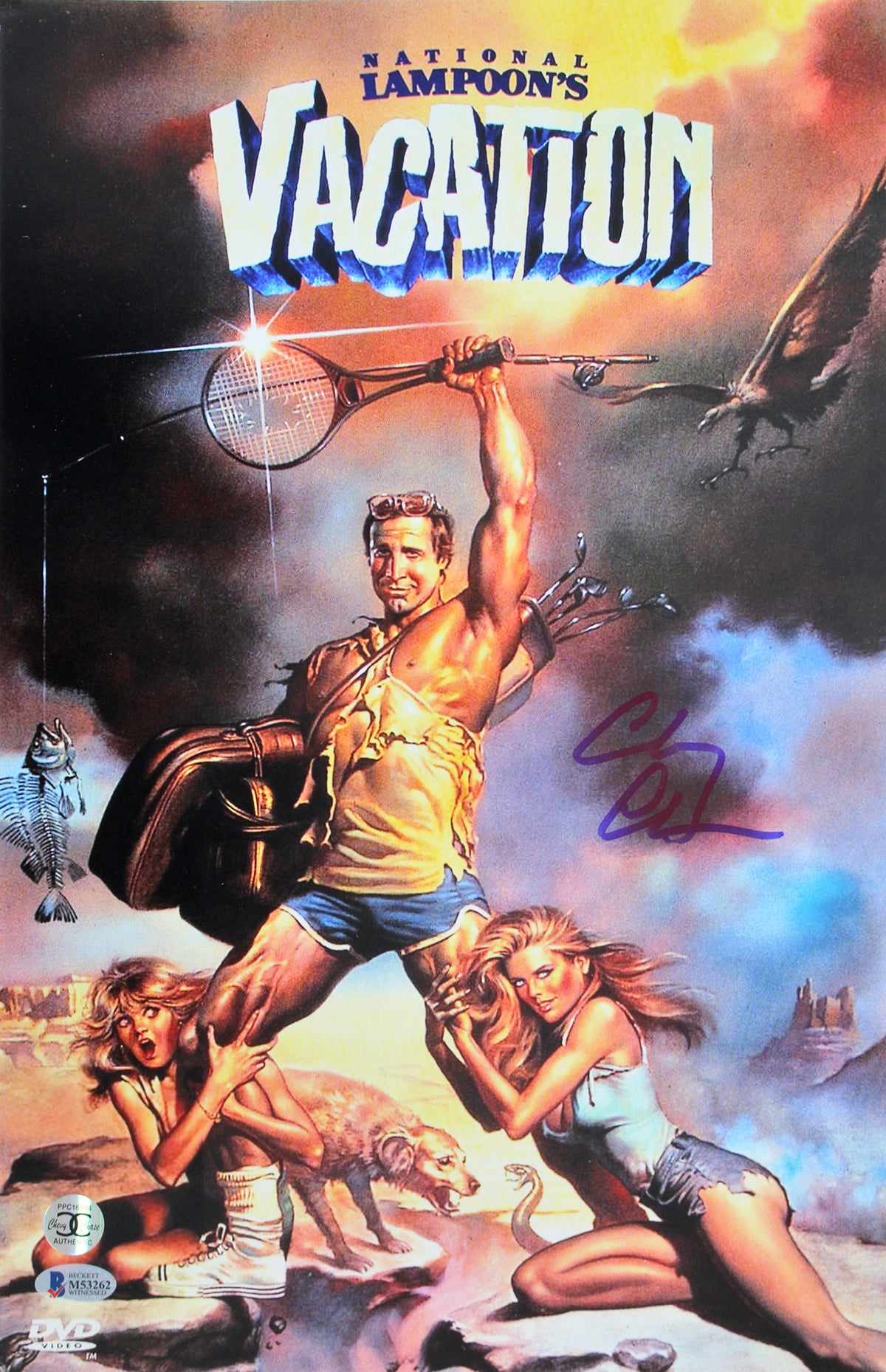 Chevy Chase Natl. Lampoon's Vacation Signed 12x18 Mini Movie Poster BAS #M53262