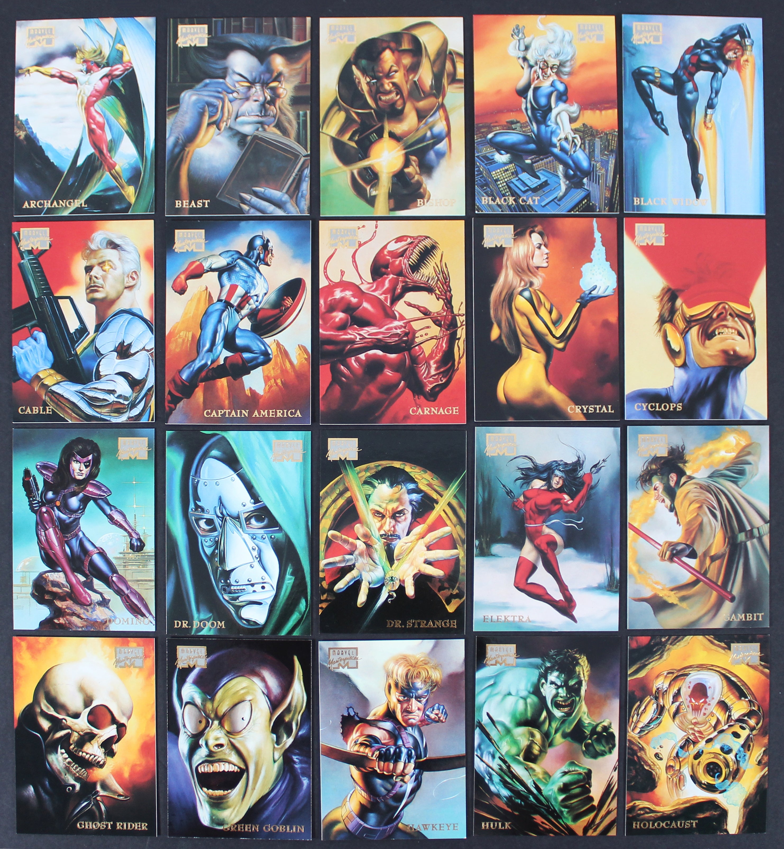 Vintage 1996 Fleer Skybox Marvel Masterpieces Complete 100 Card Set w Gold Mint!