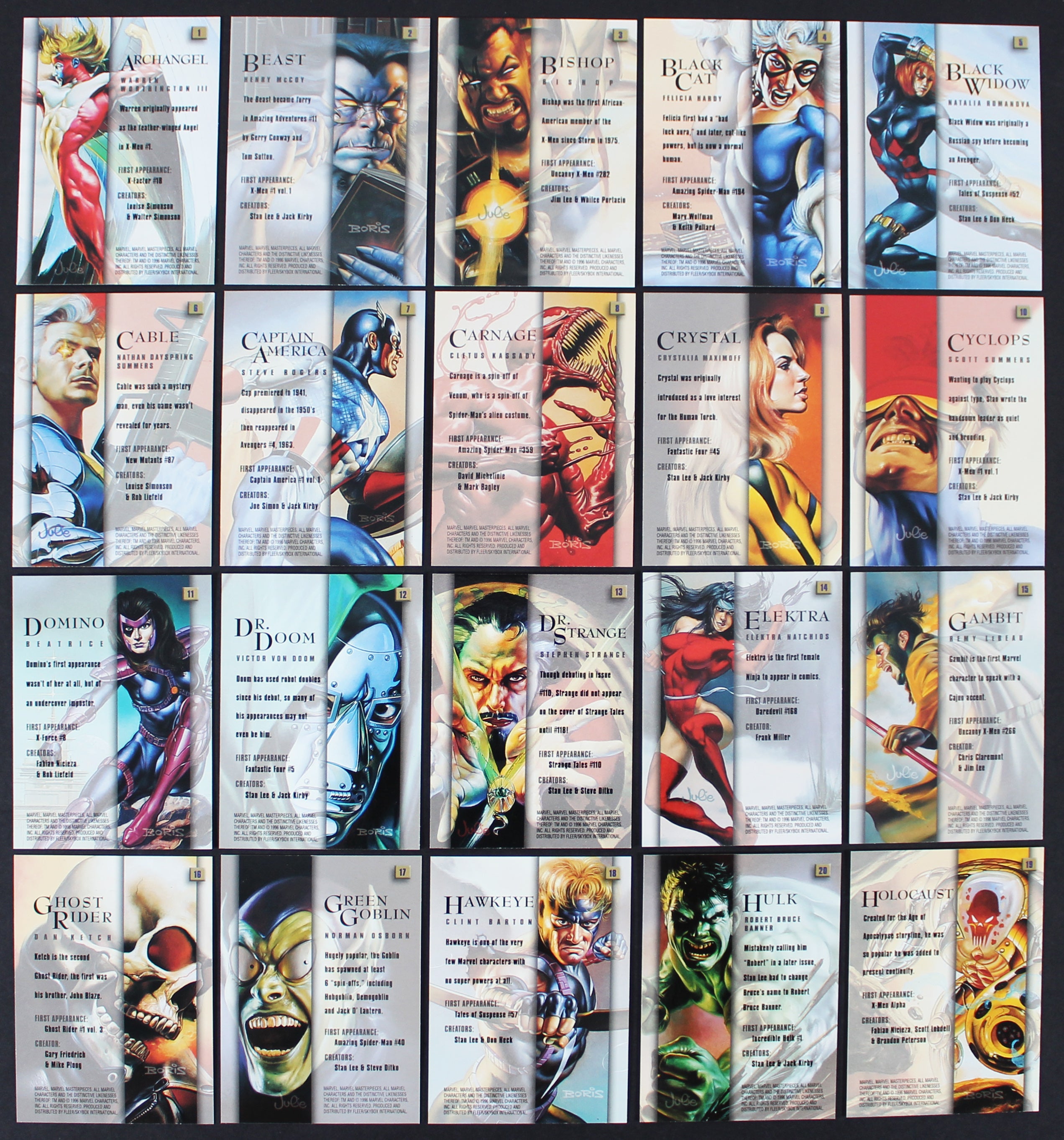 Vintage 1996 Fleer Skybox Marvel Masterpieces Complete 100 Card Set w Gold Mint!