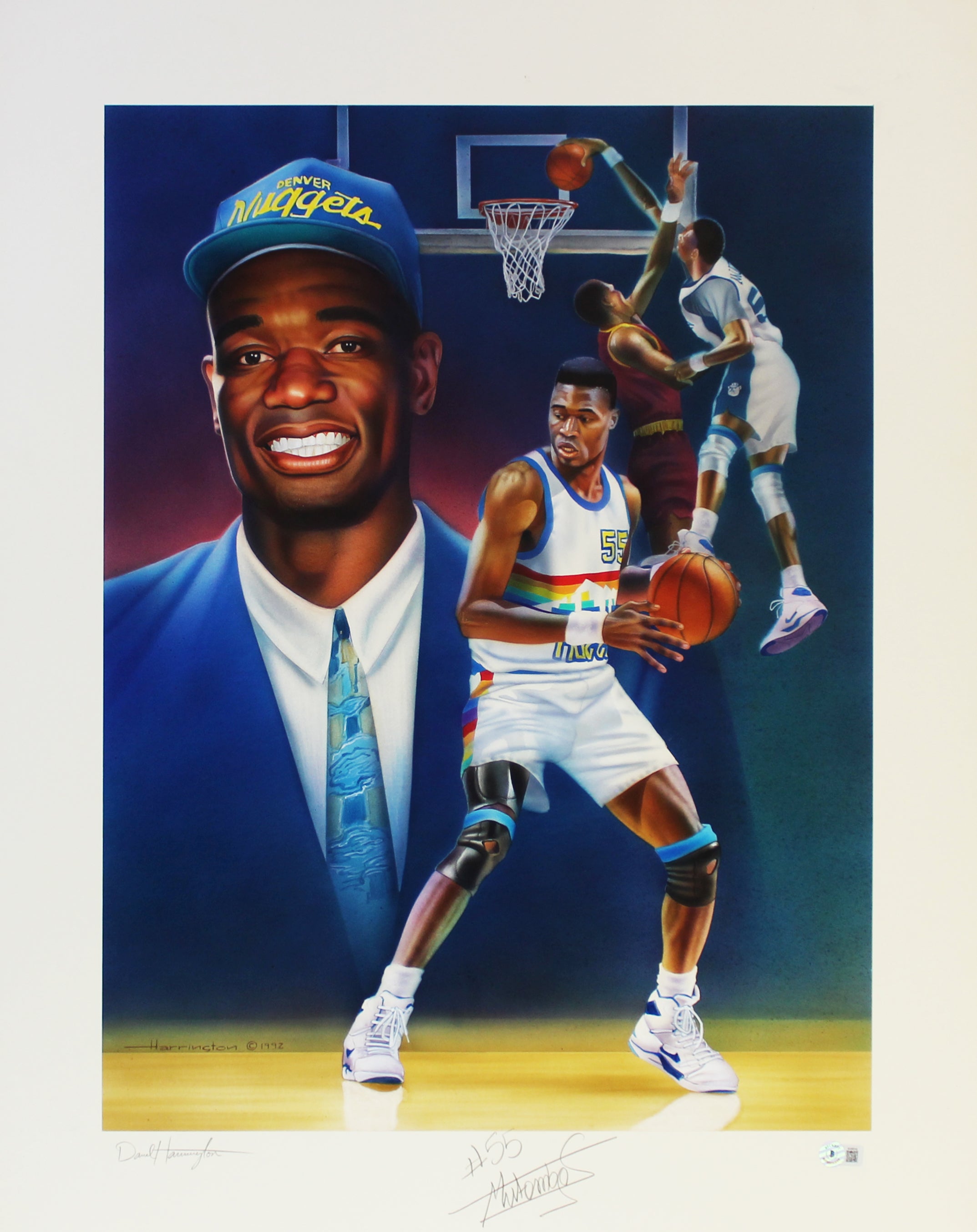 Nuggets Dikembe Mutombo Authentic Signed 24x30.25 Lithograph BAS #BJ06318