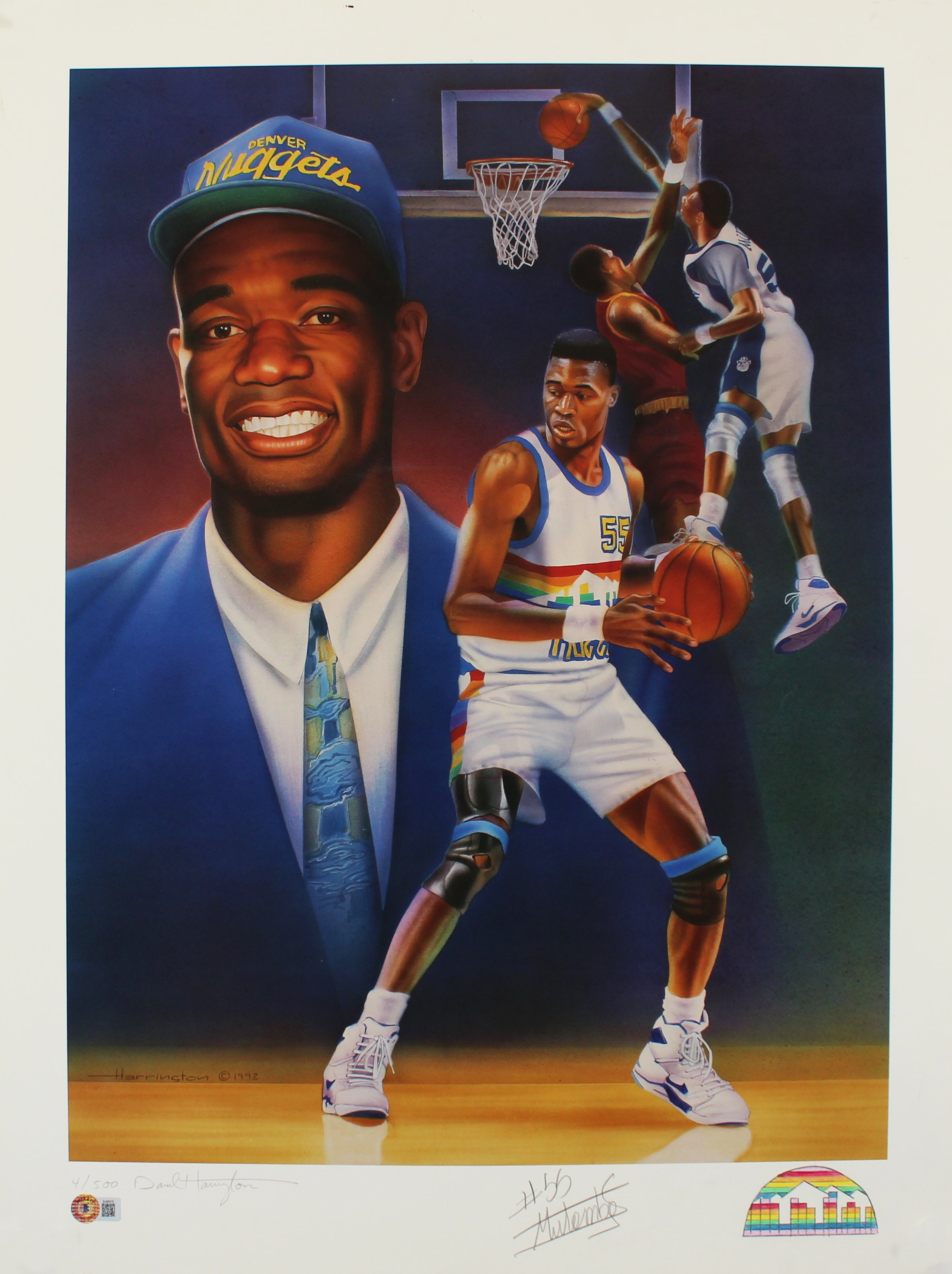 Nuggets Dikembe Mutombo Signed 20x26.5 Lithograph LE #4/500 BAS #BJ06315