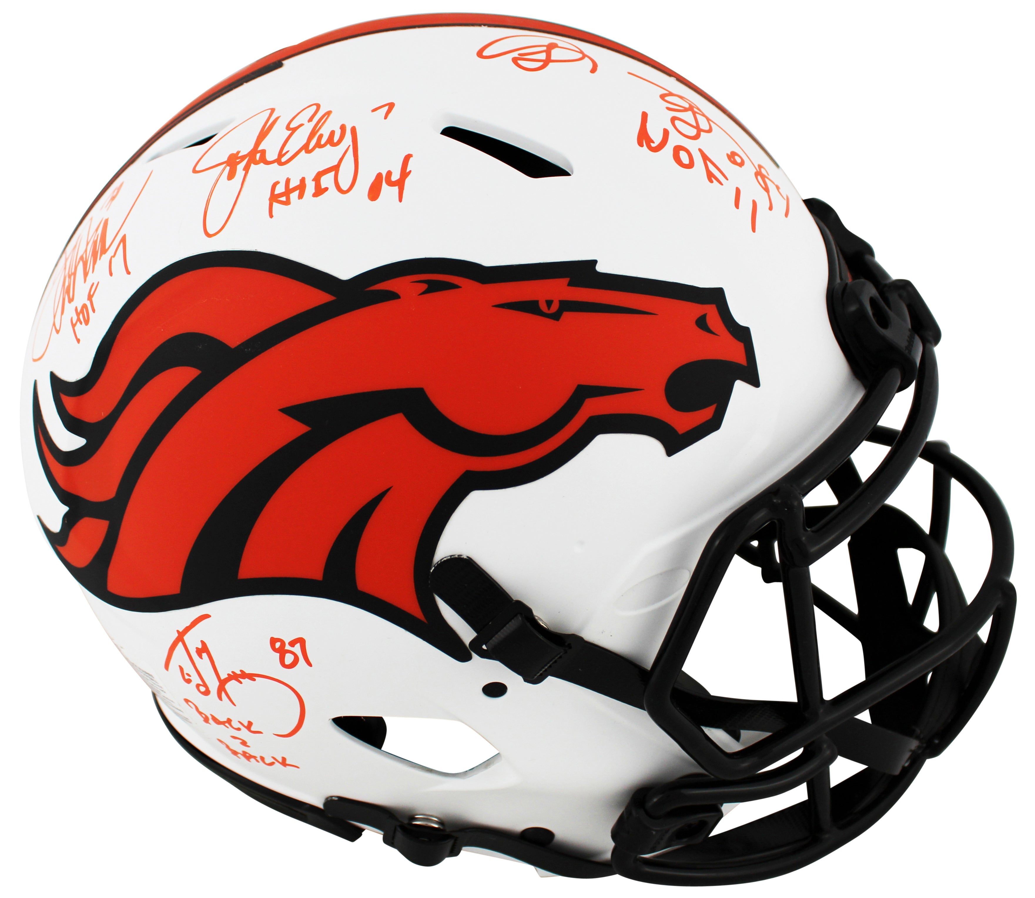 (4) Elway, Sharpe, Davis & McCaffrey Signed Lunar F/S Speed Proline Helmet BAS