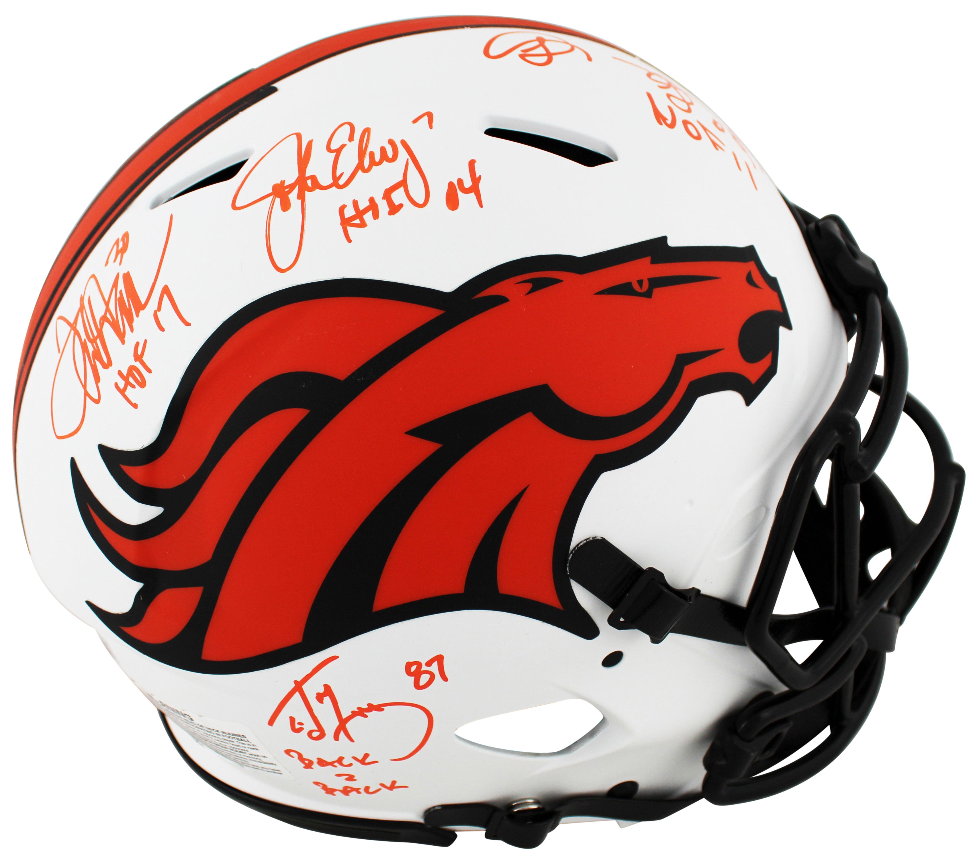 (4) Elway, Sharpe, Davis & McCaffrey Signed Lunar F/S Speed Proline Helmet BAS