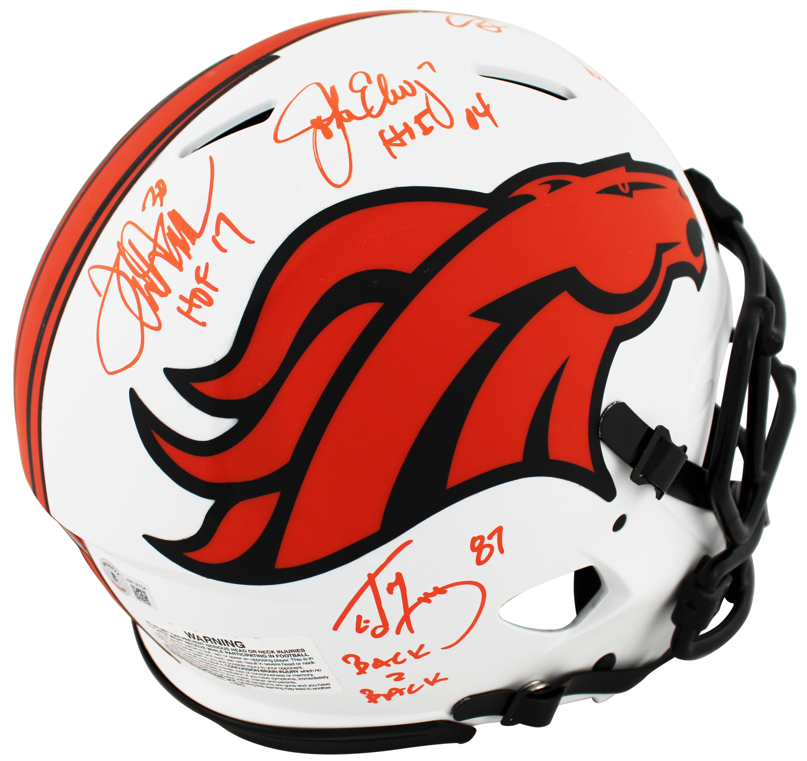 (4) Elway, Sharpe, Davis & McCaffrey Signed Lunar F/S Speed Proline Helmet BAS