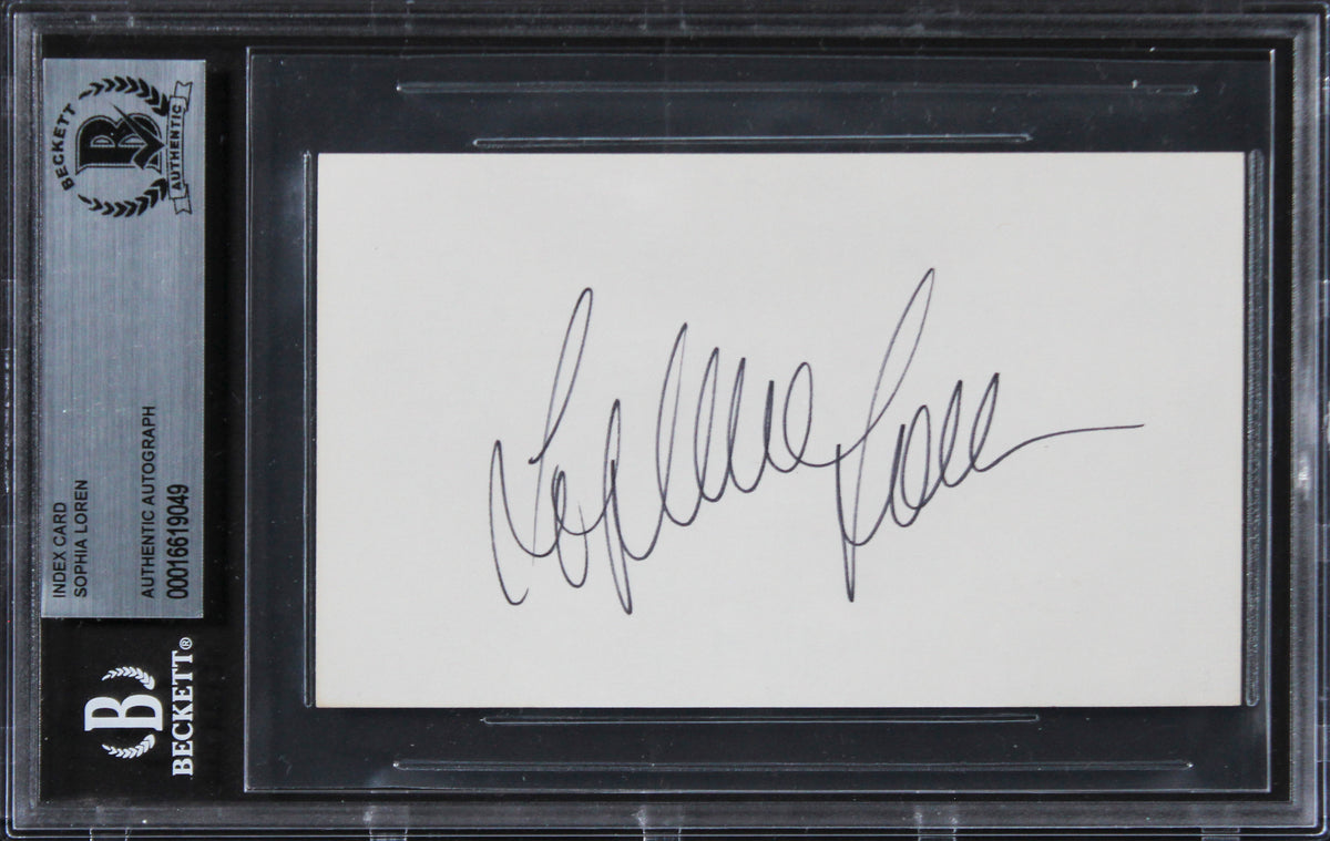 Sophia Loren Two Women Authentic Signed 3x5 Index Card Autographed BAS Slabbed