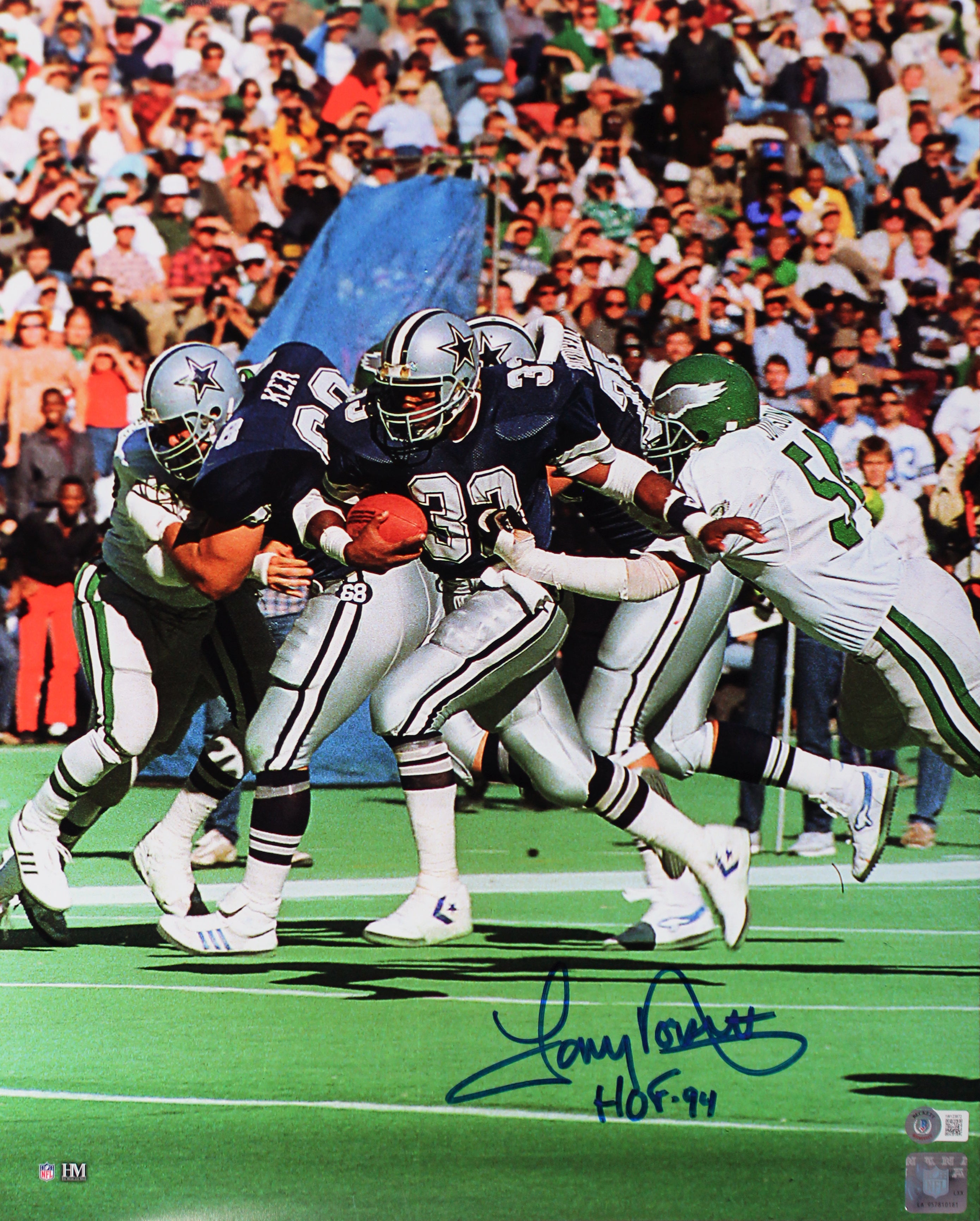 Cowboys Tony Dorsett "HOF 94" Signed 16x20 Vertical Photo Vs Eagles BAS Witness