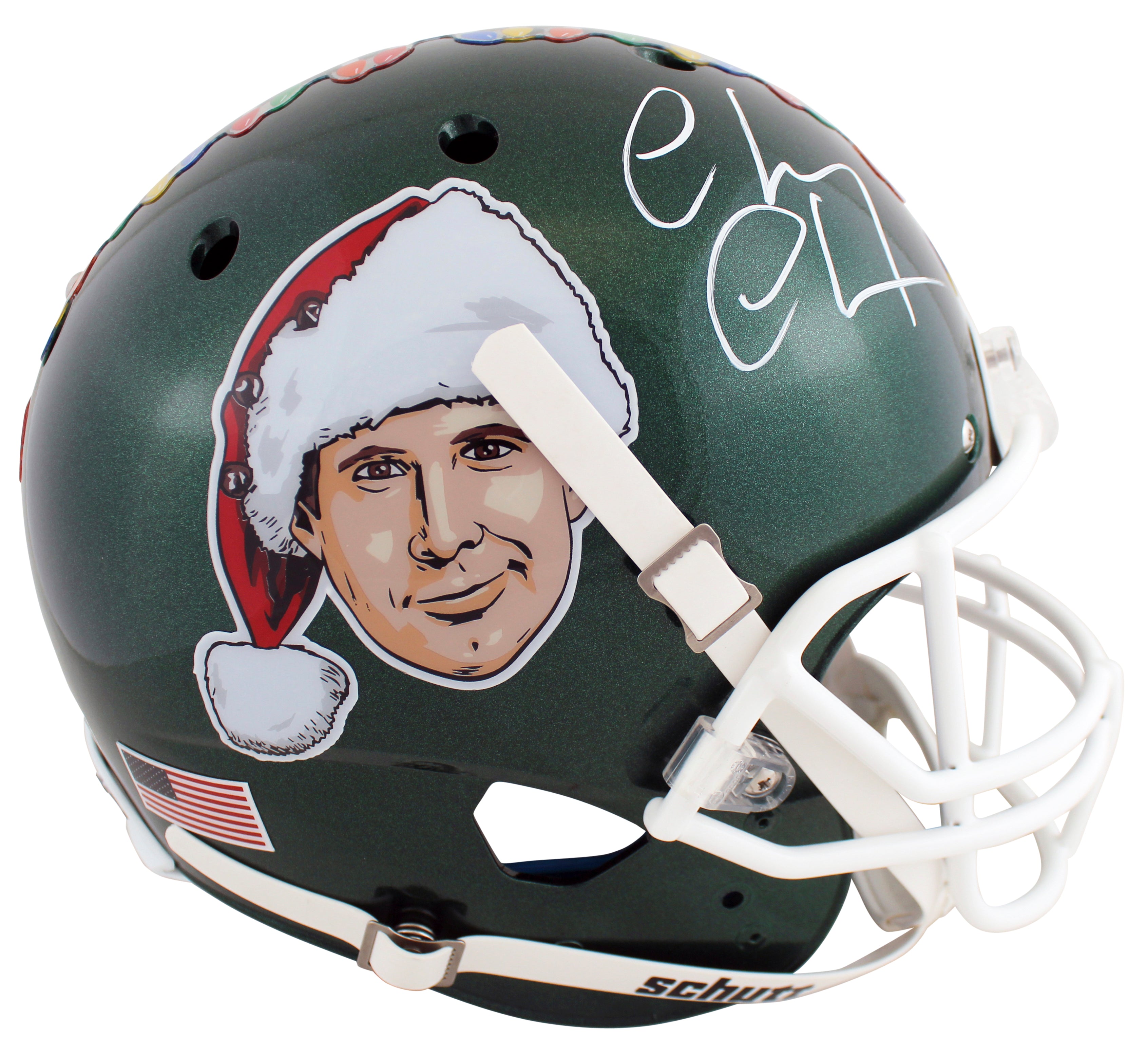 Chevy Chase Christmas Vacation Signed Green Schutt Full Size Rep Helmet BAS Wit