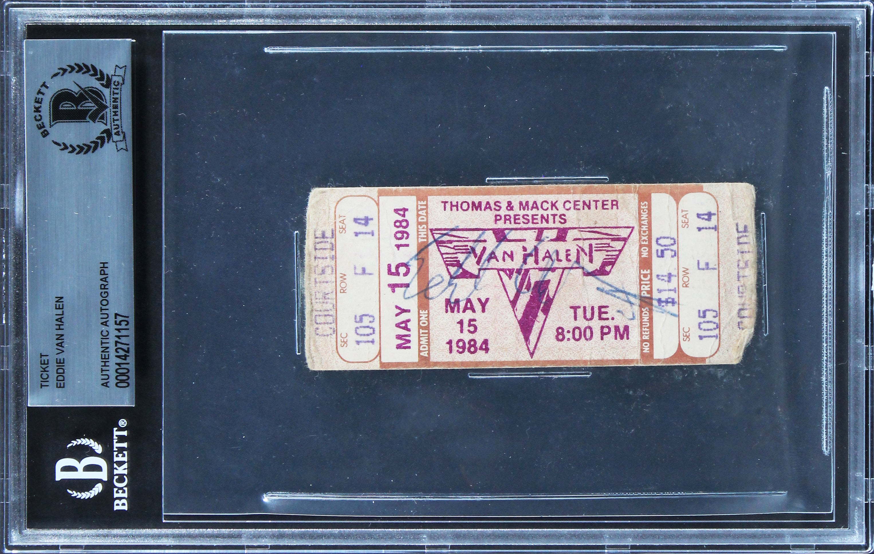 Eddie Van Halen Authentic Signed 1.5x3.75 1984 Concert Ticket Stub BAS Slabbed
