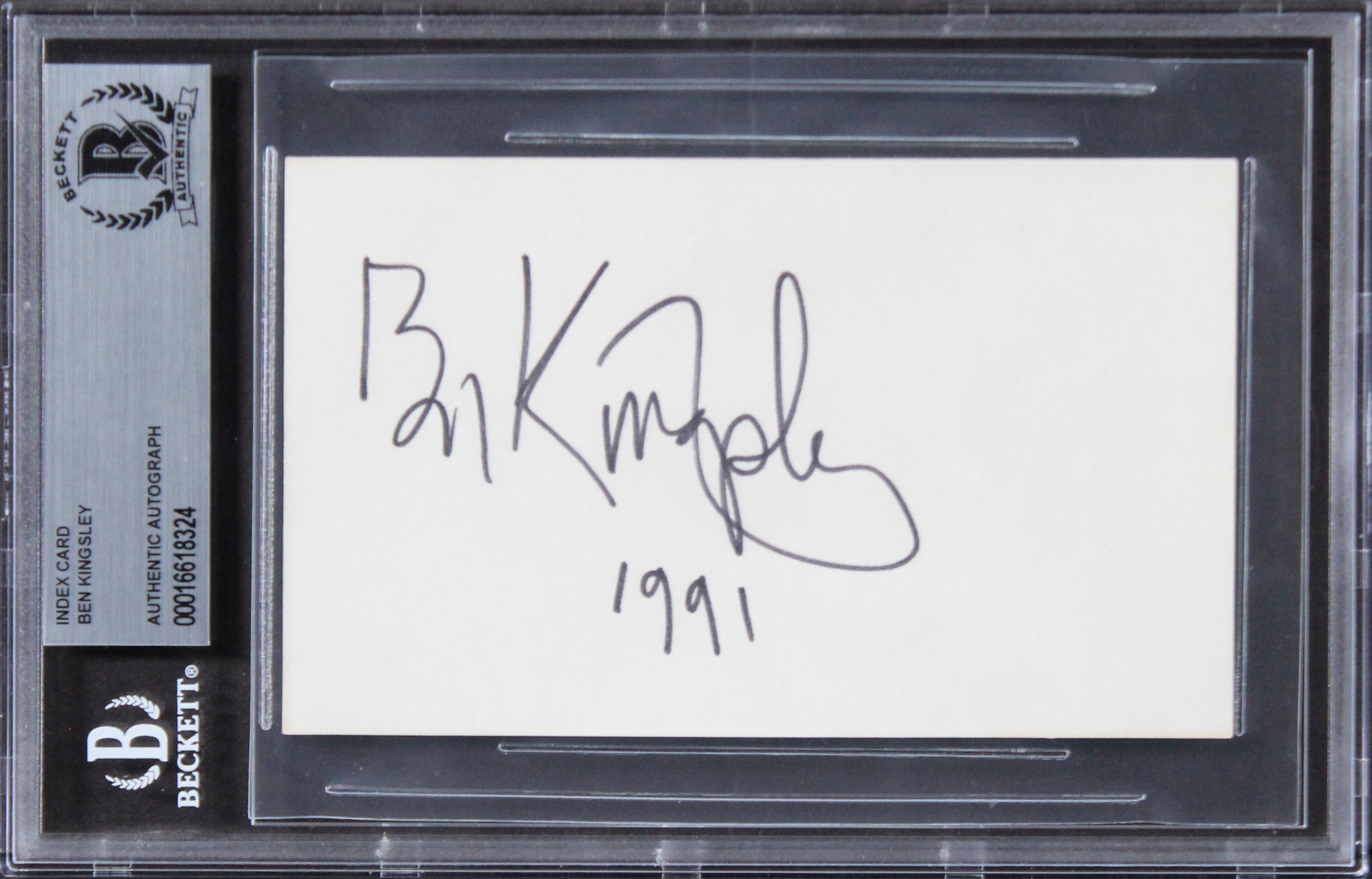 Ben Kingsley Schindler's List "1991" Authentic Signed 3x5 Index Card BAS Slabbed