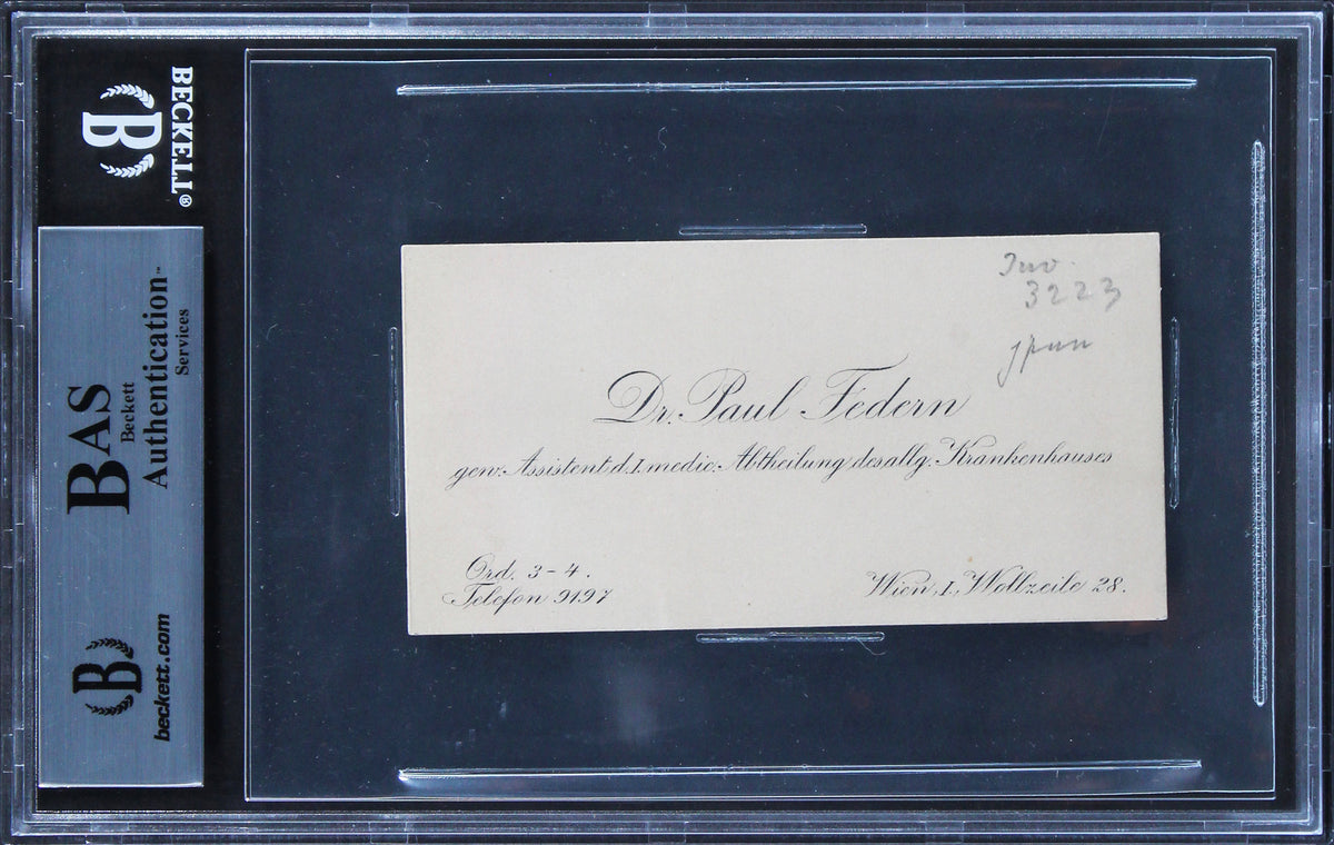 Sigmund Freud Authentic Signed 2x4 Business Card w/ Handwritten Note BAS Slabbed