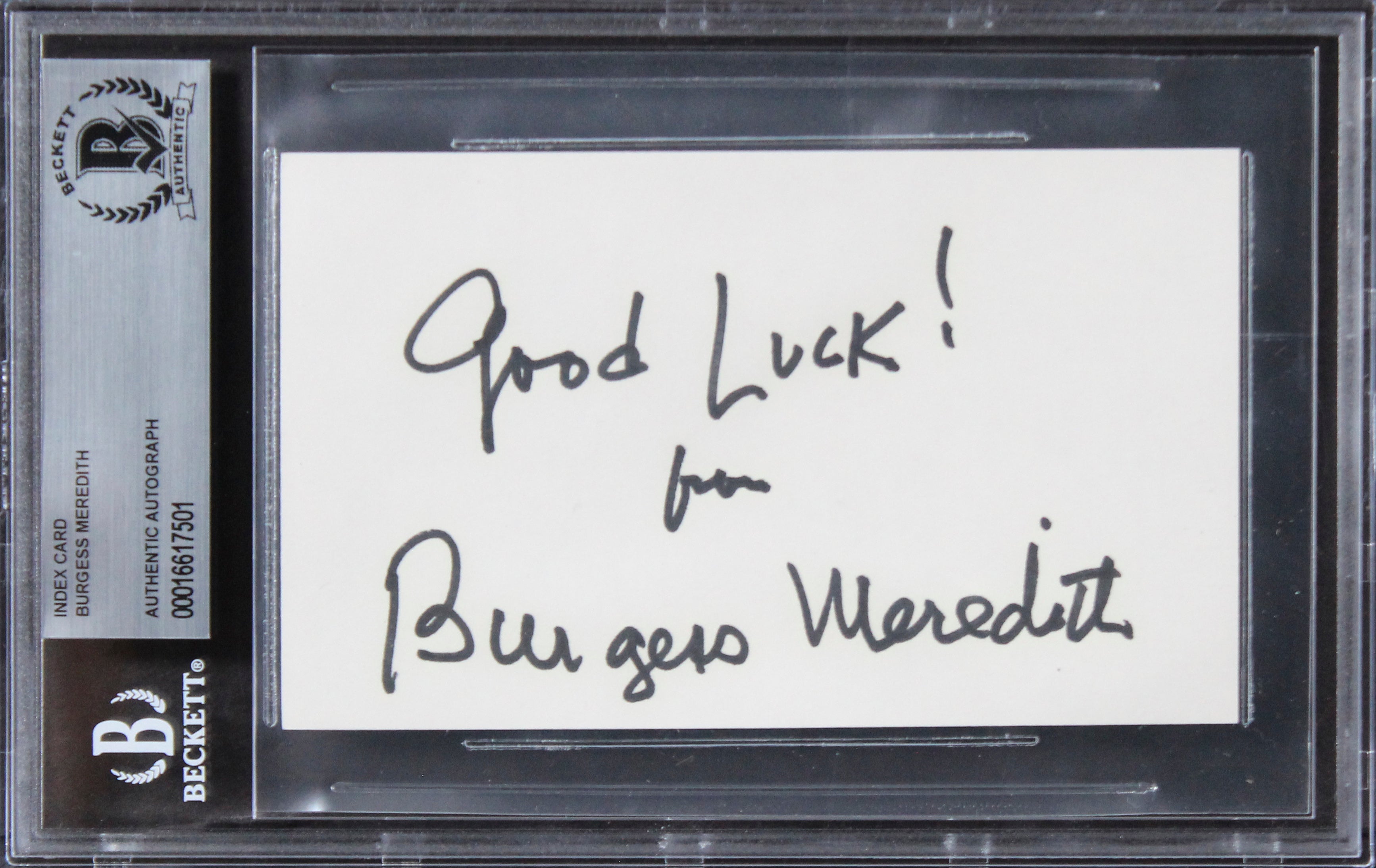 Burgess Meredith Rocky "Good Luck" Authentic Signed 3x5 Index Card BAS Slabbed 2