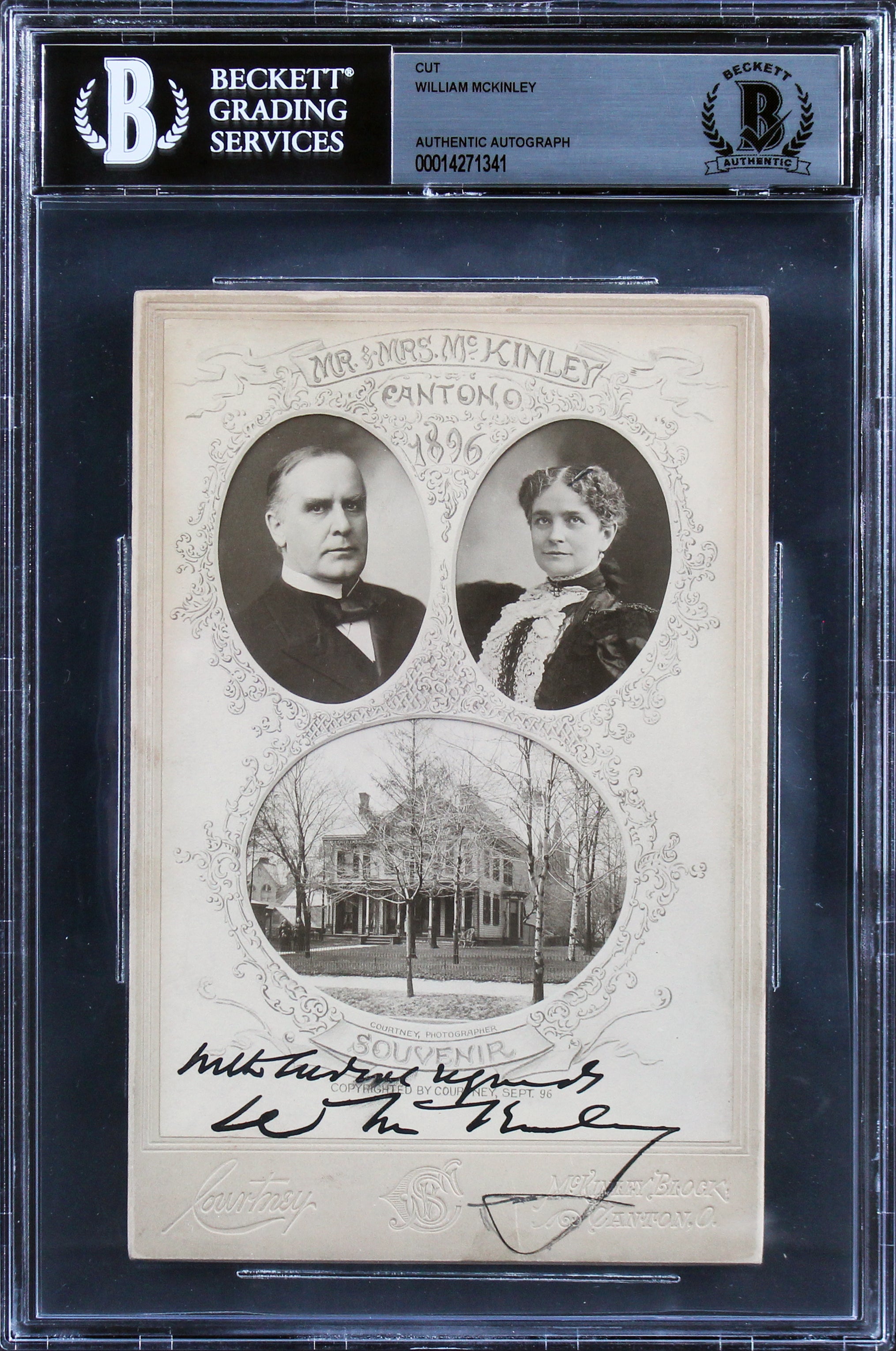 William McKinley "With Regards" Signed 4.25x6.5 1896 Cabinet Photo BAS Slabbed