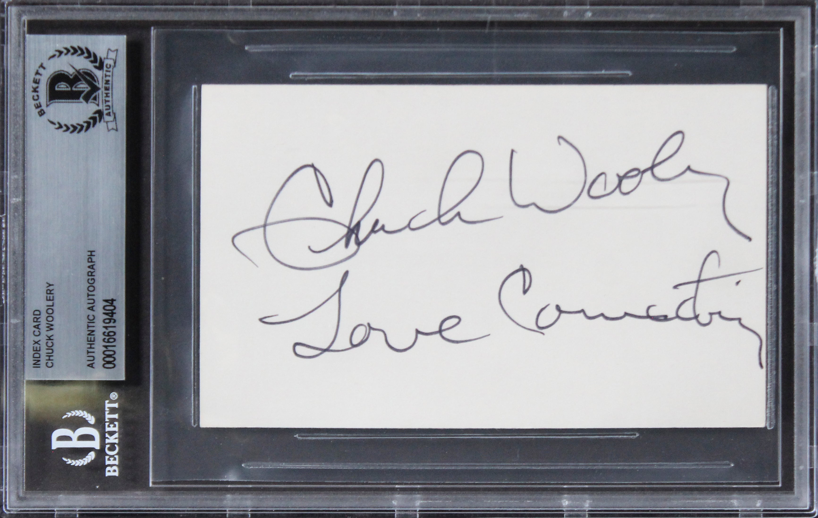 Chuck Woolery The Dating Game "Love Comedian" Signed 3x5 Index Card BAS Slabbed