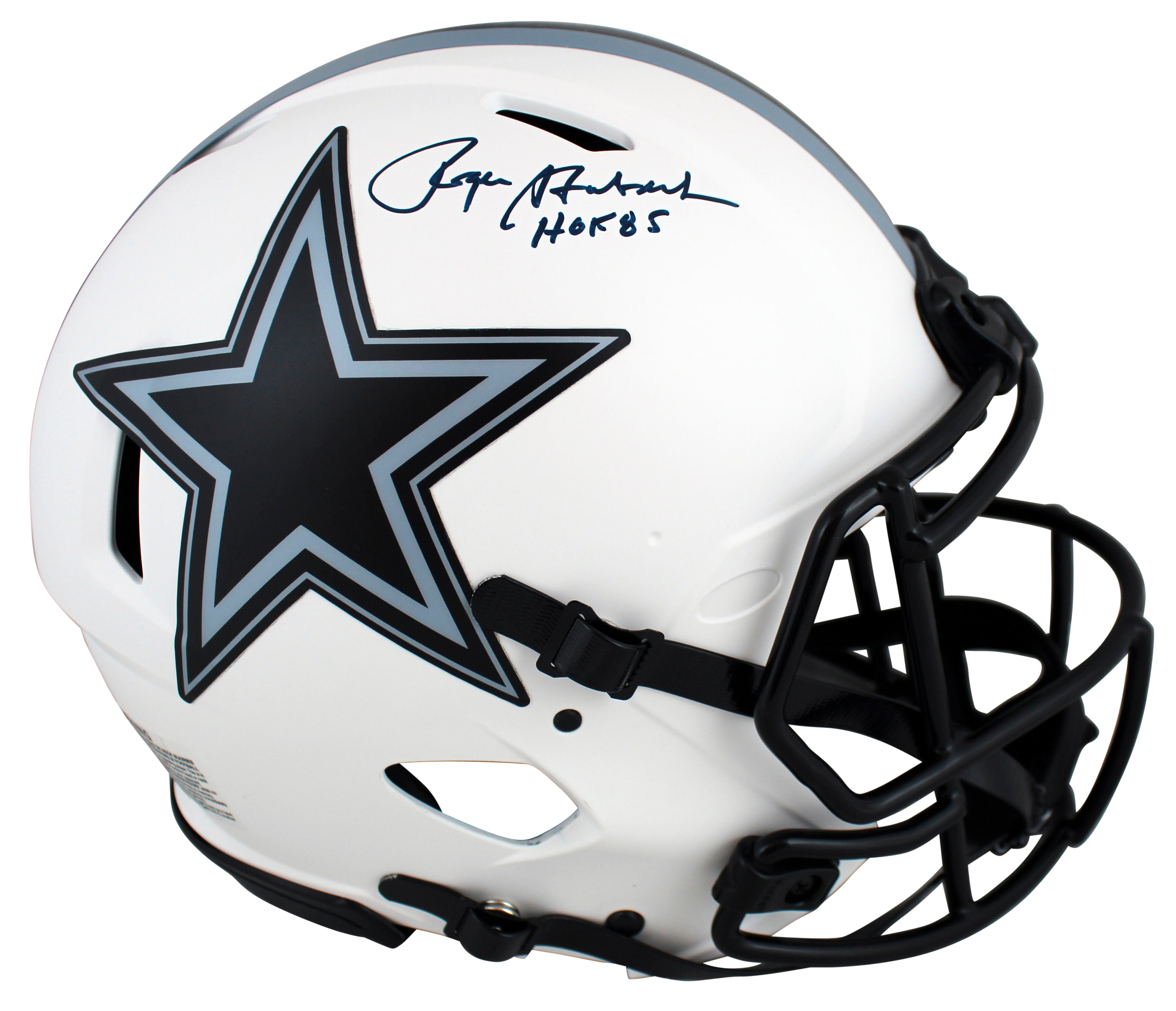 Cowboys Roger Staubach "HOF 85" Signed Lunar Full Size Speed Proline Helmet BAS