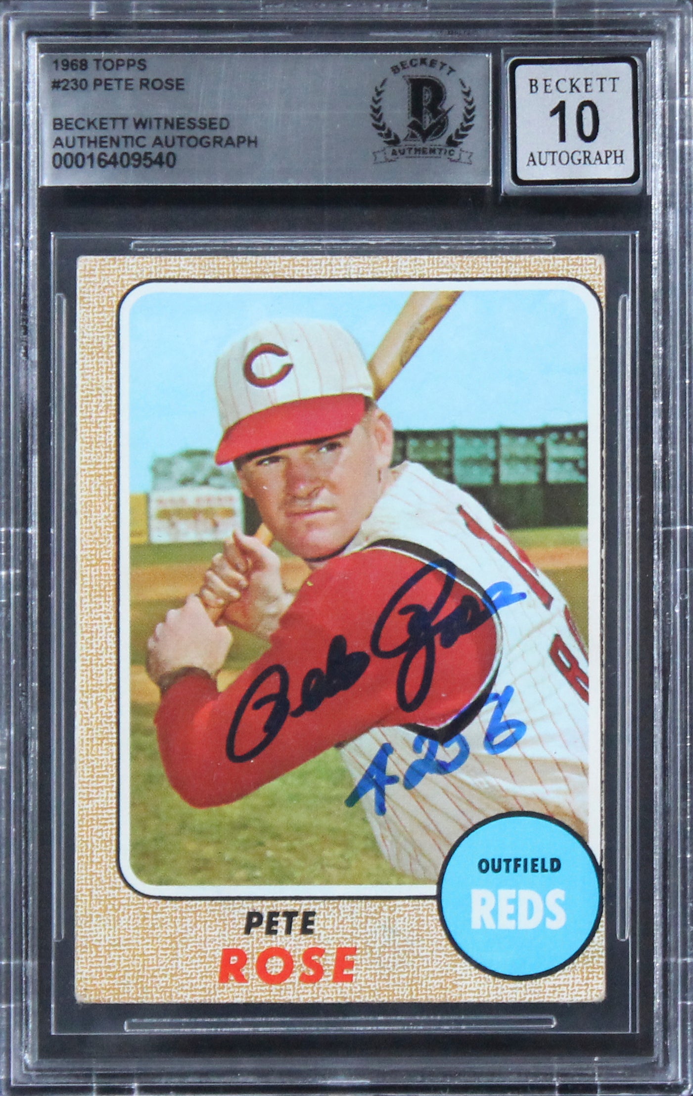 Reds Pete Rose 4256 Signed 1968 Topps #230 Card Auto Graded 10! BAS Slab 2