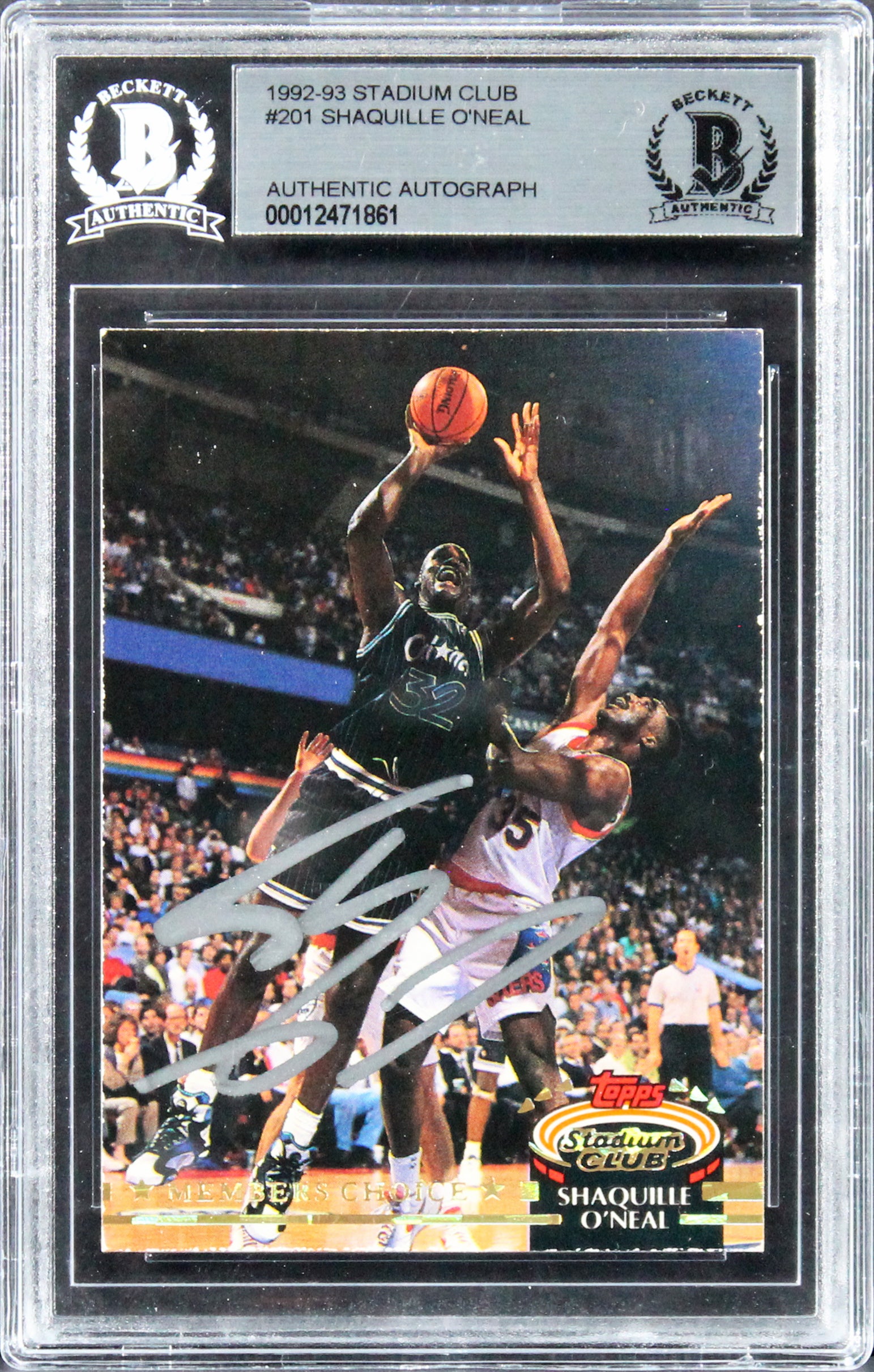 Magic Shaquille O'Neal Signed 1992 Stadium Club #201 Rookie Card BAS Slabbed