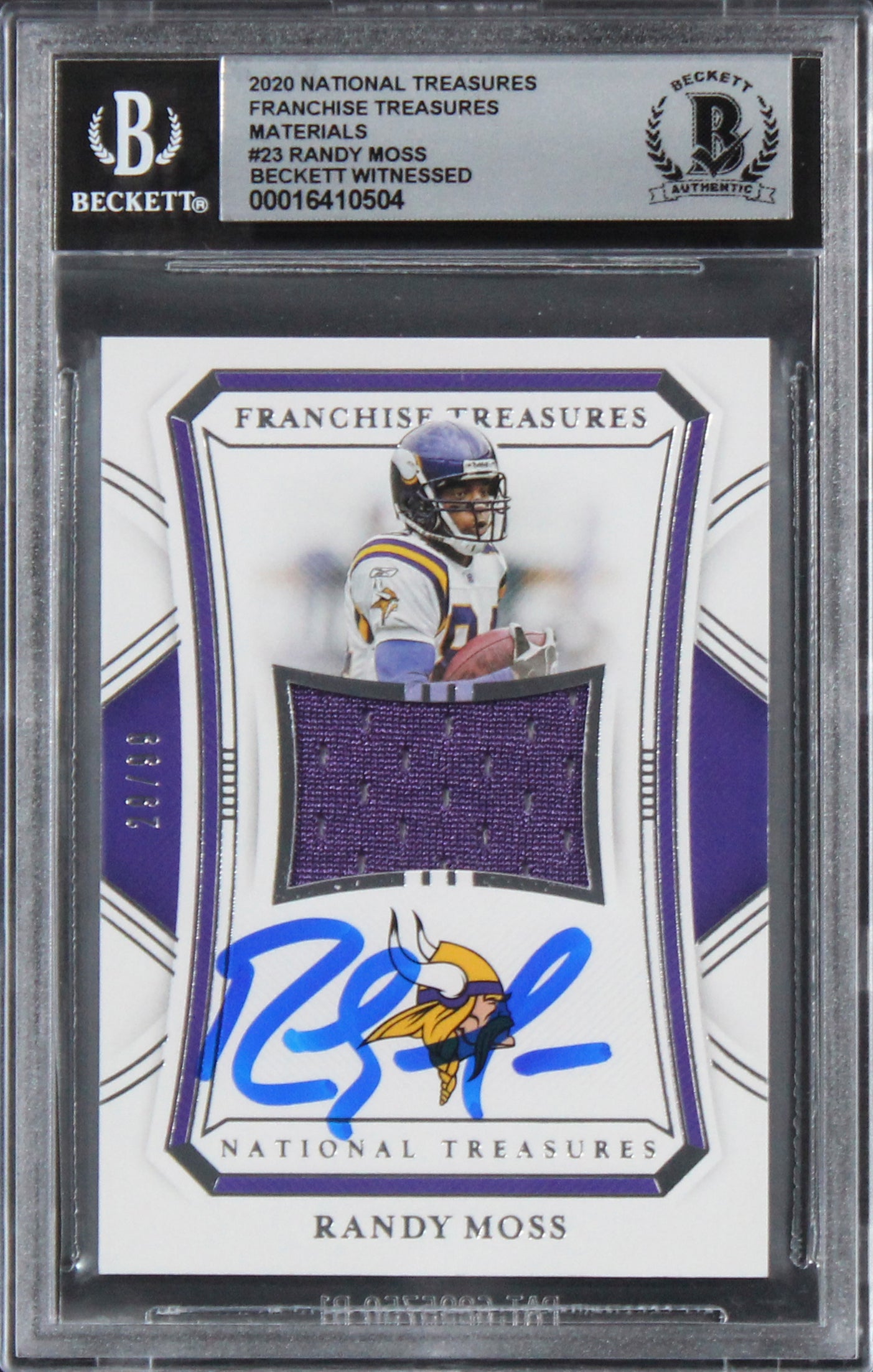 Vikings Randy Moss Signed 2020 National FTM #23 Card Auto Gem 10! BAS Slabbed