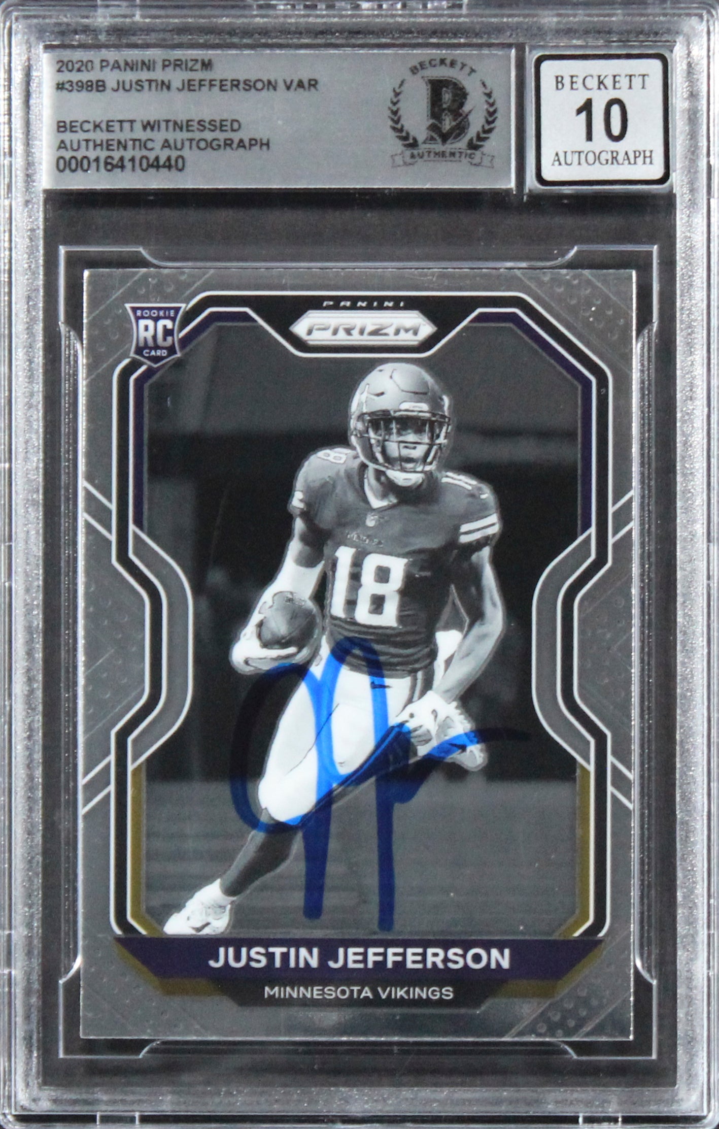 Vikings Justin Jefferson Signed 2020 Panini Prizm #398B RC Card Auto 10 BAS Slab