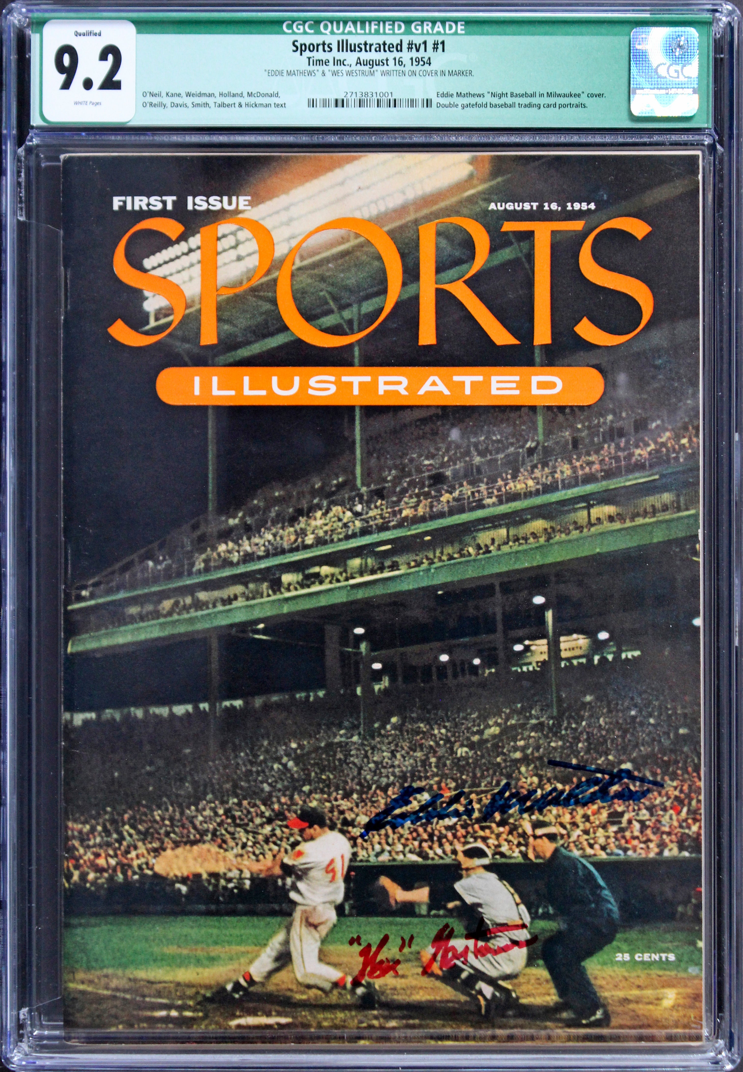 Eddie Mathews & Wes Westrum Signed 1954 First Sports Illustrated Grade 9.2 CGC